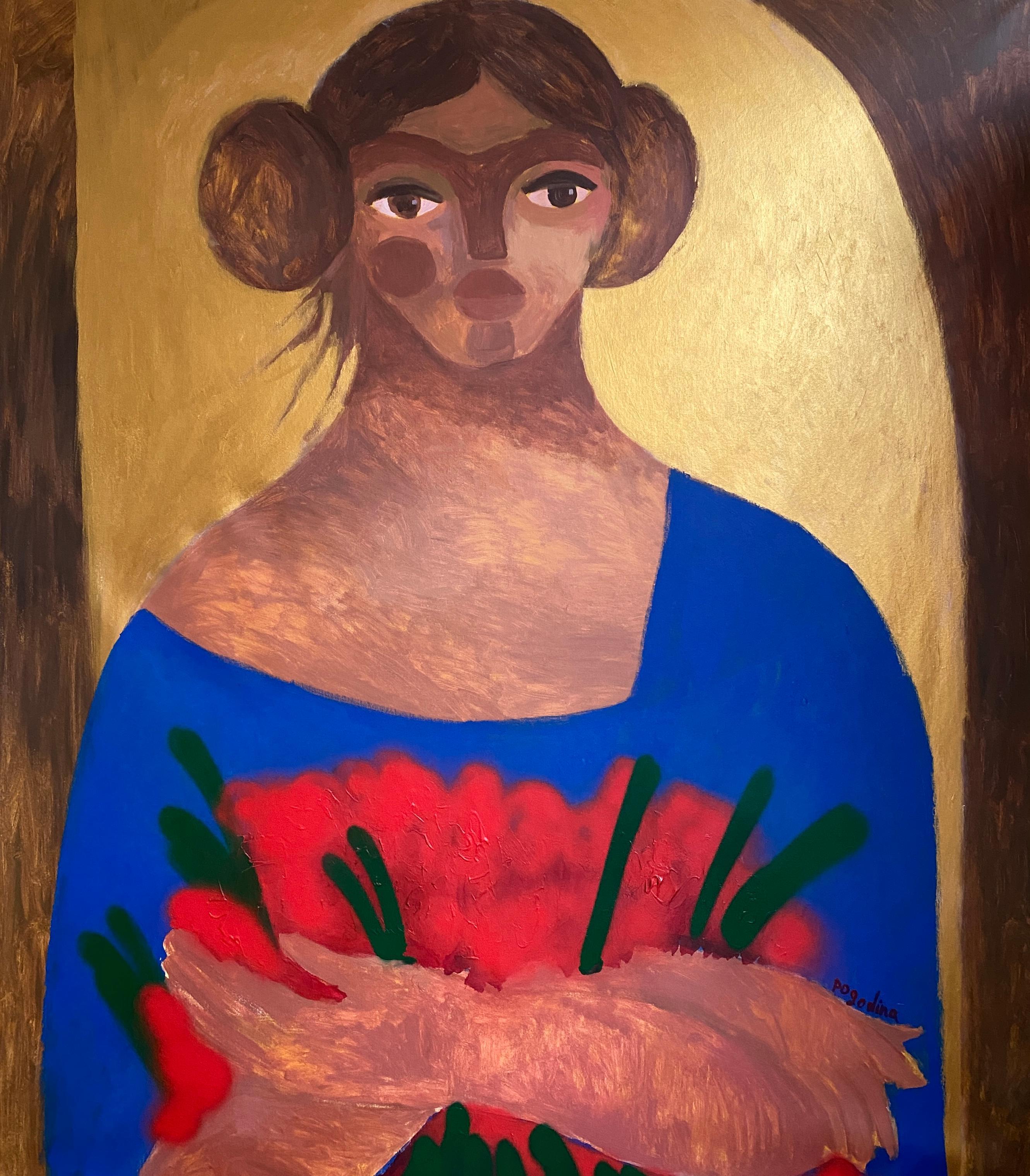 Figurative Painting de Dasha Pogodina - Madonna con rosas