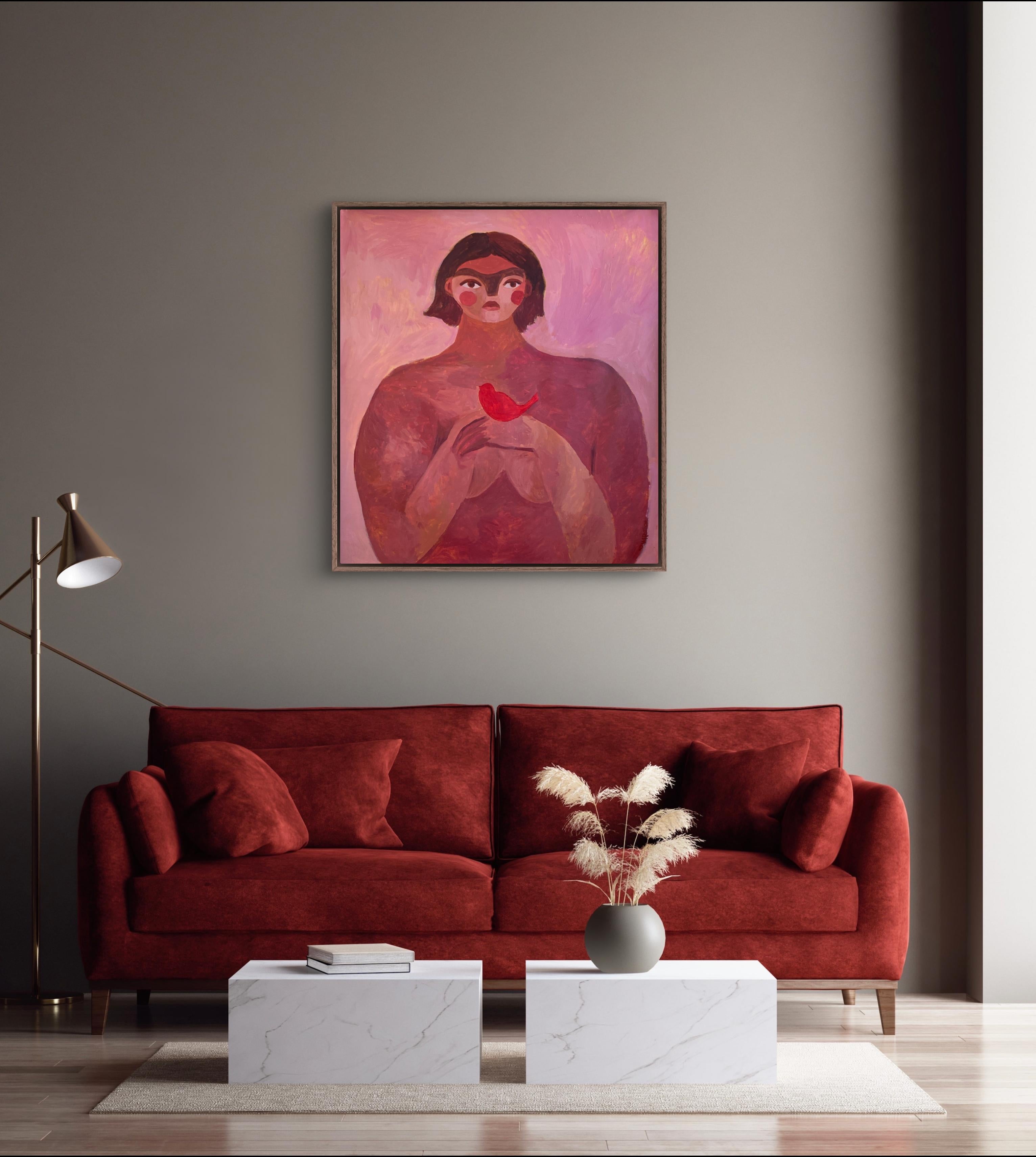 Mi pájaro cantará - Figurative Painting Rosa de Dasha Pogodina