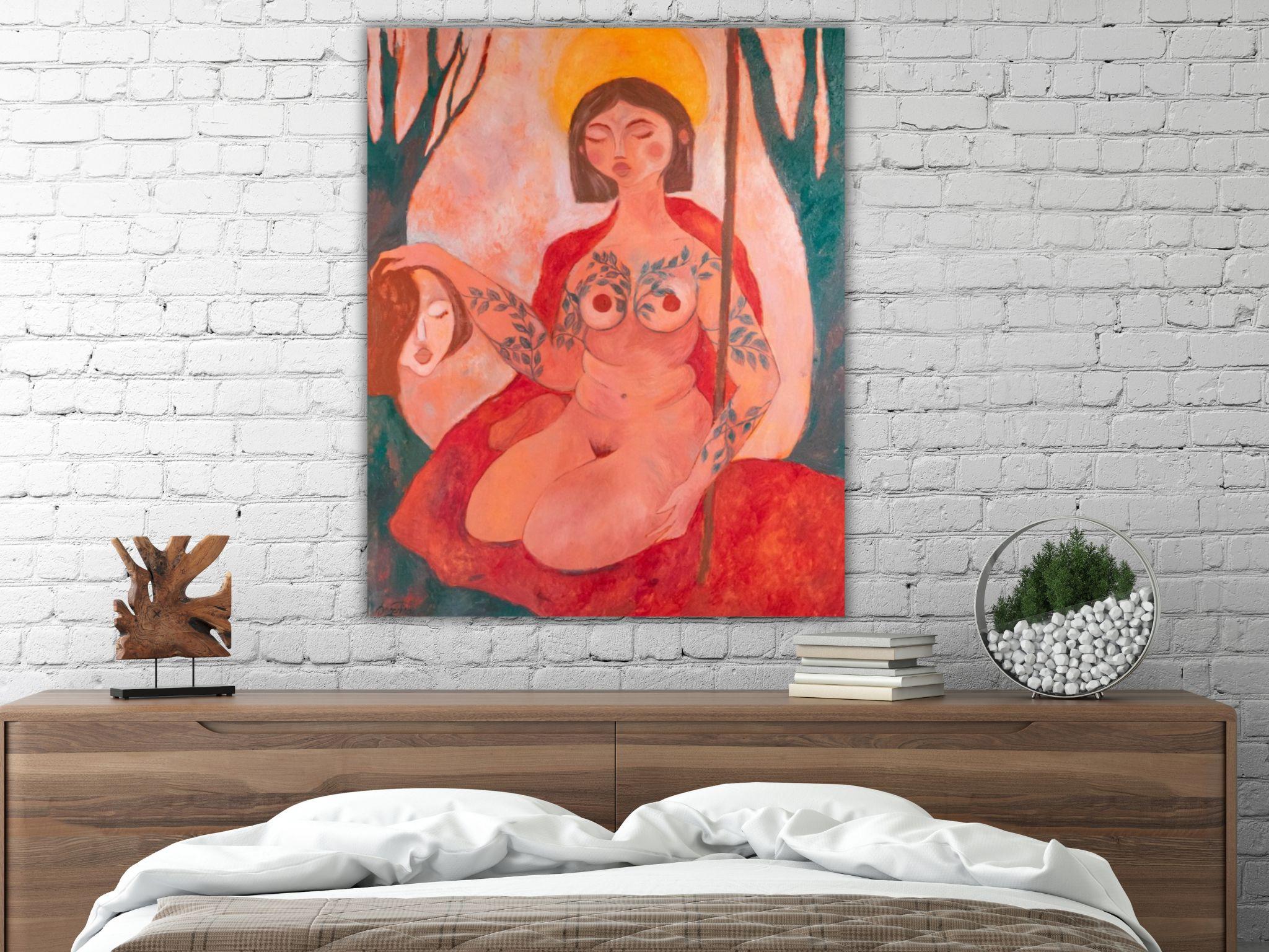 My main enemy. Contemporary Figurative Oil Painting. Woman Power Symbolism. Red For Sale 15