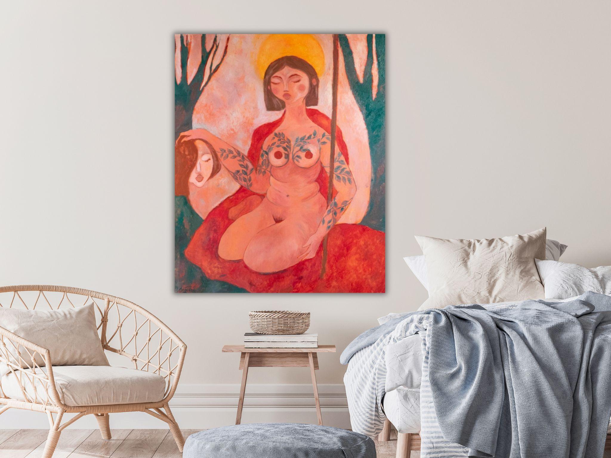 My main enemy. Contemporary Figurative Oil Painting. Woman Power Symbolism. Red For Sale 16