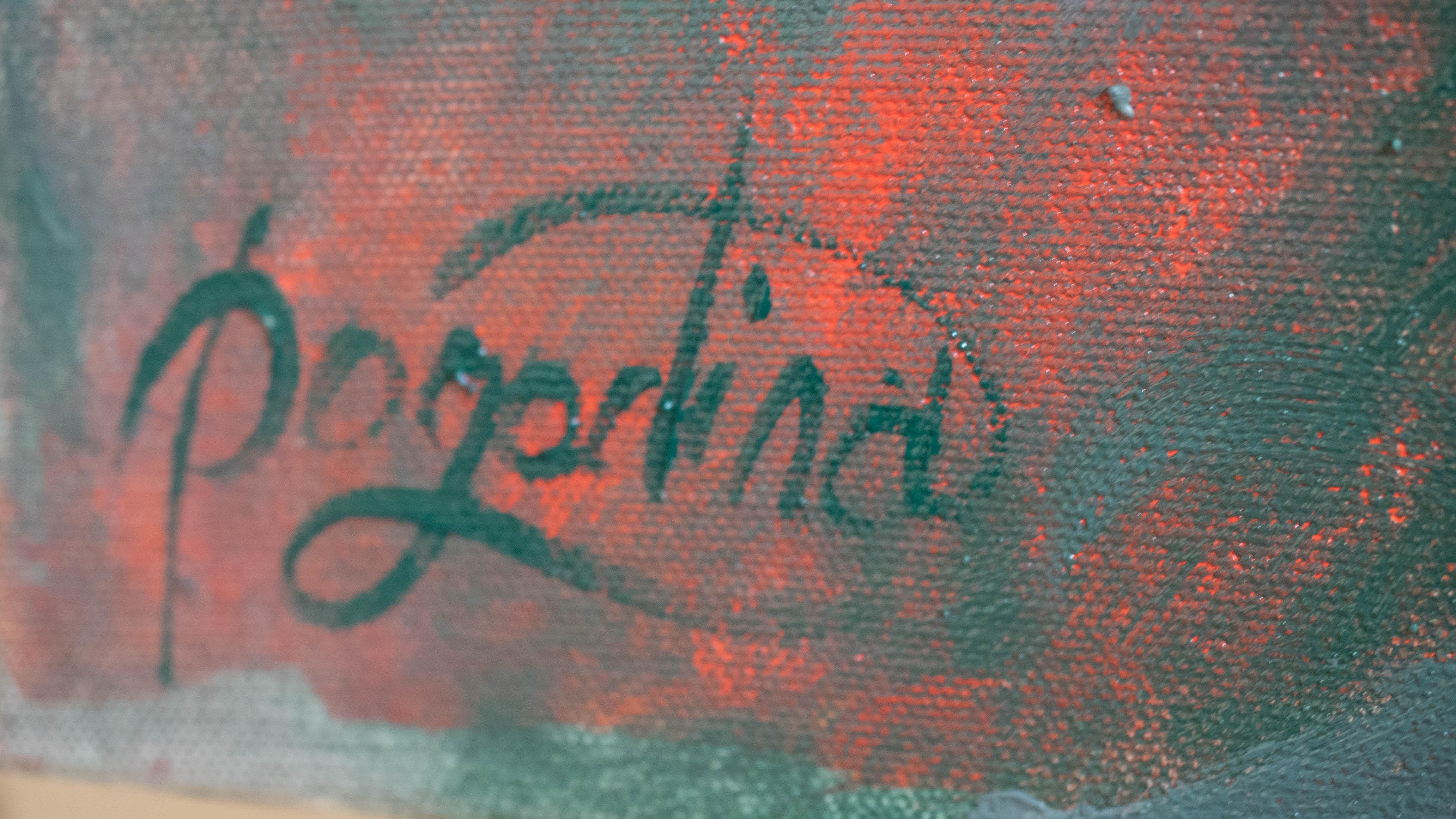 Mi principal enemigo. Pintura al óleo figurativa contemporánea. Simbolismo del poder de la mujer. Rojo en venta 3