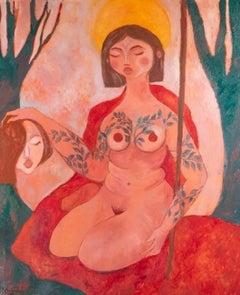 Mein Hauptfeind. Contemporary Figurative Oil Painting. Symbolik der Frauenpower. Rot