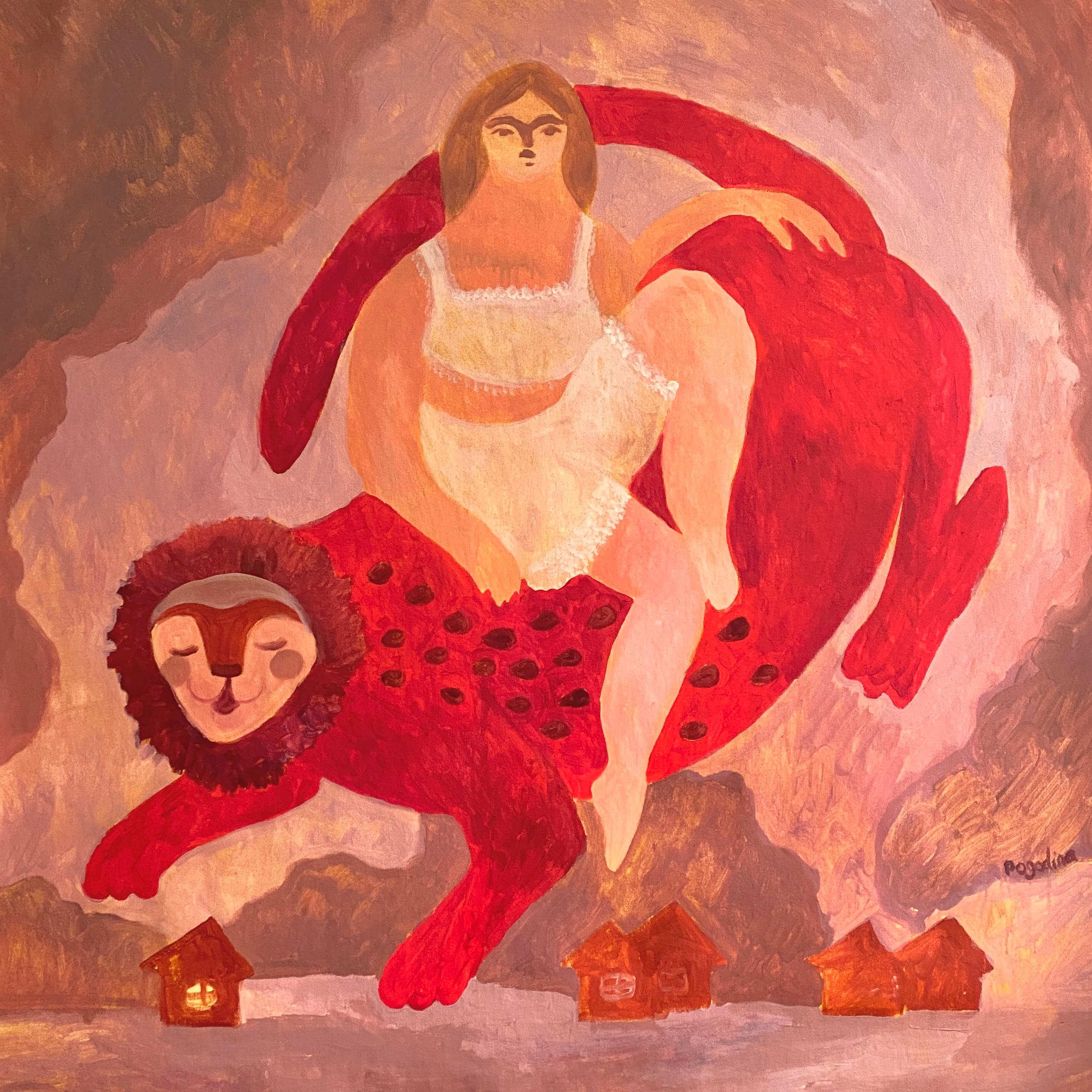 Dasha Pogodina Figurative Painting - Night Flight with Pets