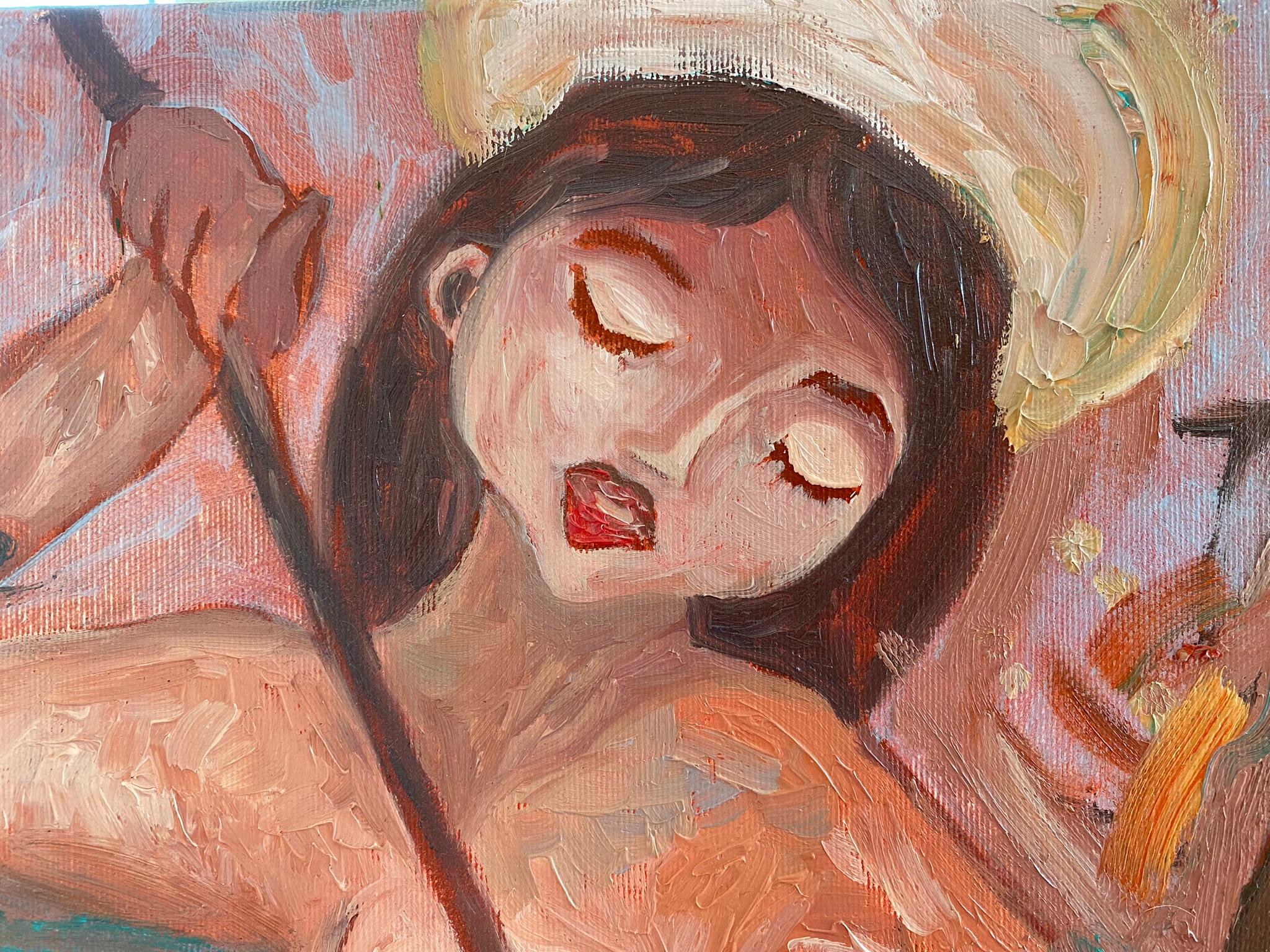 Femme nue naïve, toile, huile, art moderne, WARRIOR - 28 x 32 pouces (80*75) cm en vente 4