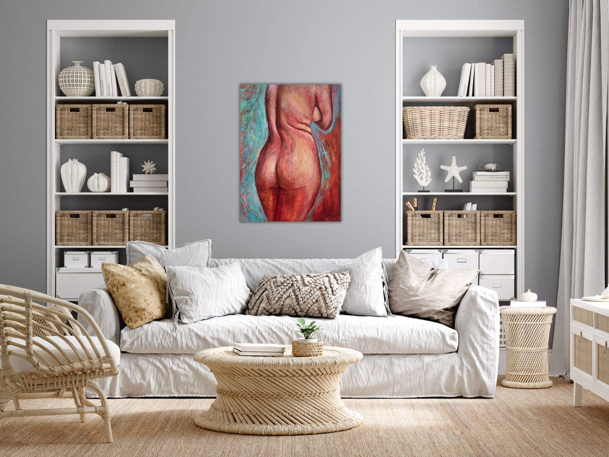 Nude Woman Painting, Modern Art, canvas, oil - PLEASURE - 24x32in (80*60cm) - Brown Figurative Painting by Dasha Pogodina