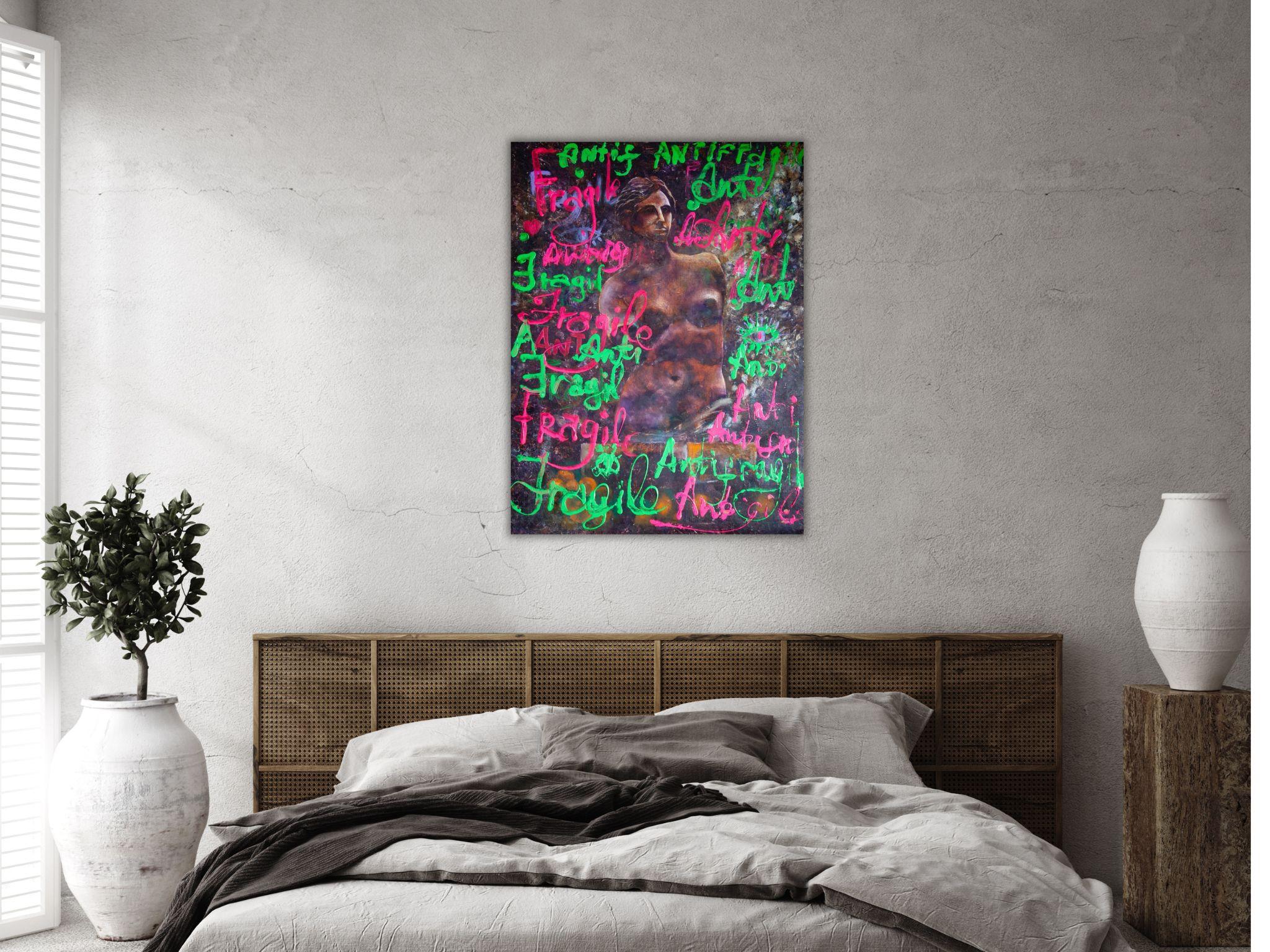Pop-Art-Gemälde, modernes Mixed-Media-Kunstwerk – ANTIFRAGILE – 24x32in (80*60cm) im Angebot 11