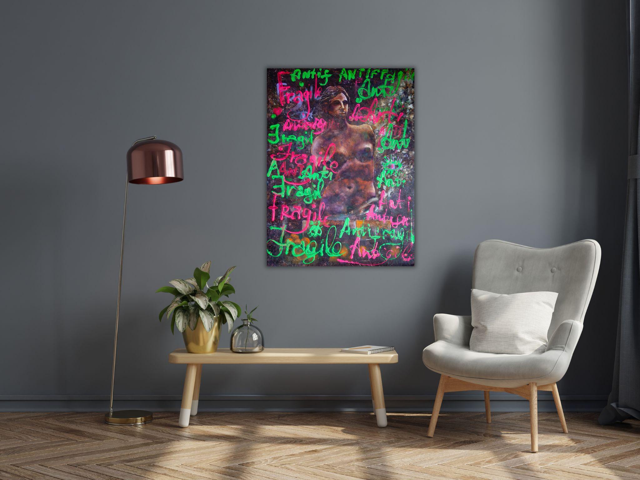 Pop-Art-Gemälde, modernes Mixed-Media-Kunstwerk – ANTIFRAGILE – 24x32in (80*60cm) im Angebot 15