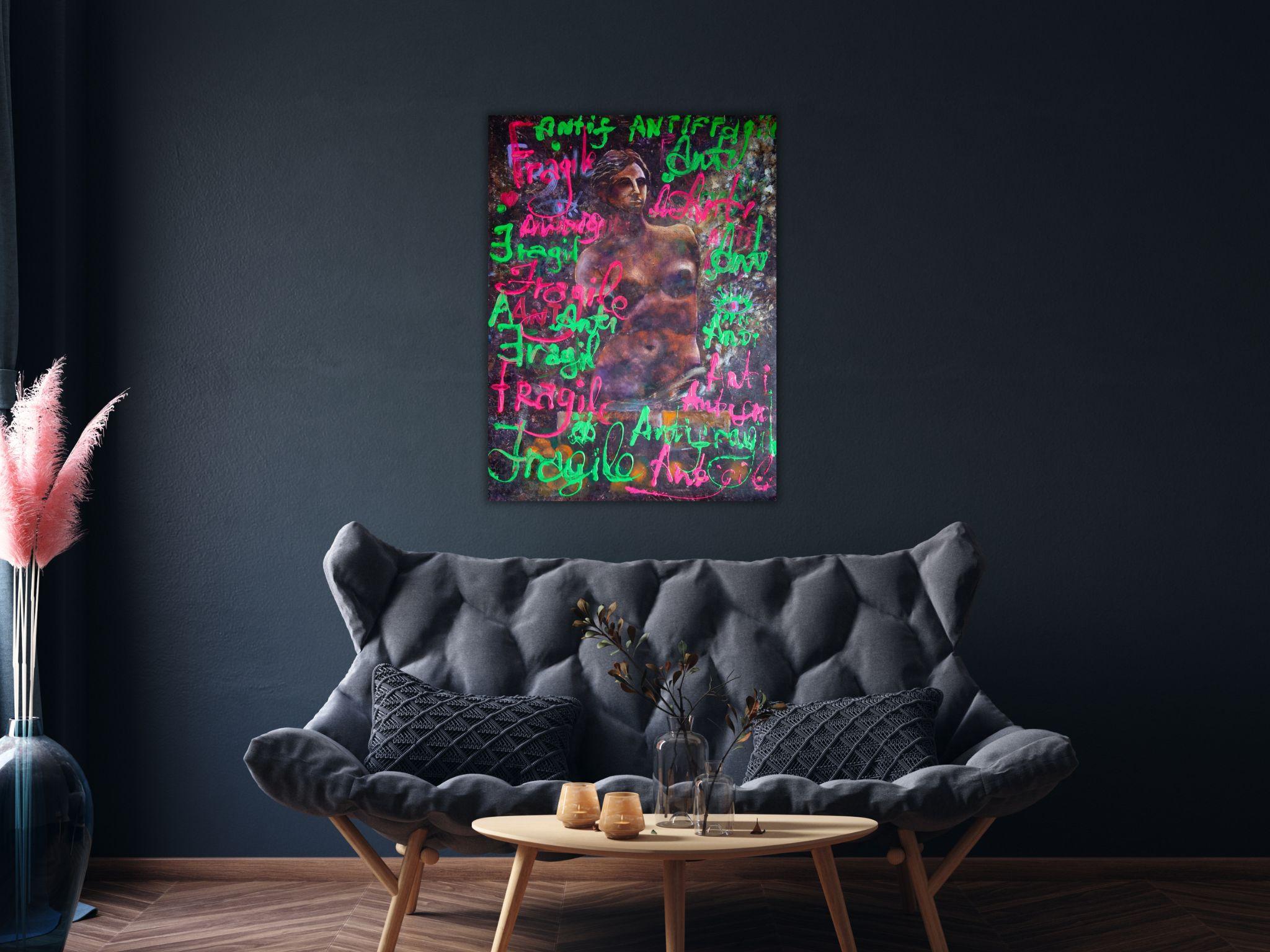 Pop-Art-Gemälde, modernes Mixed-Media-Kunstwerk – ANTIFRAGILE – 24x32in (80*60cm) – Painting von Dasha Pogodina