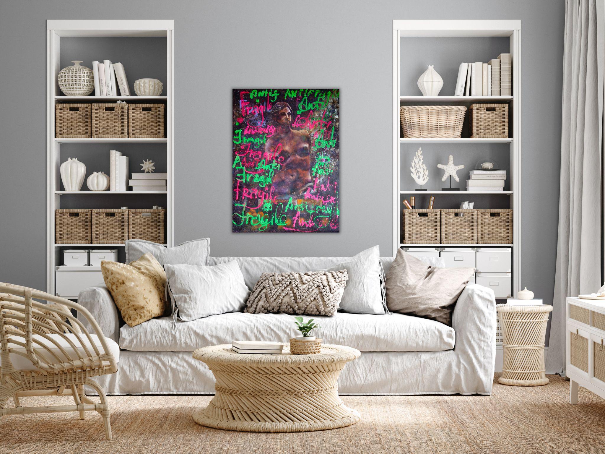 Pop-Art-Gemälde, modernes Mixed-Media-Kunstwerk – ANTIFRAGILE – 24x32in (80*60cm) im Angebot 1