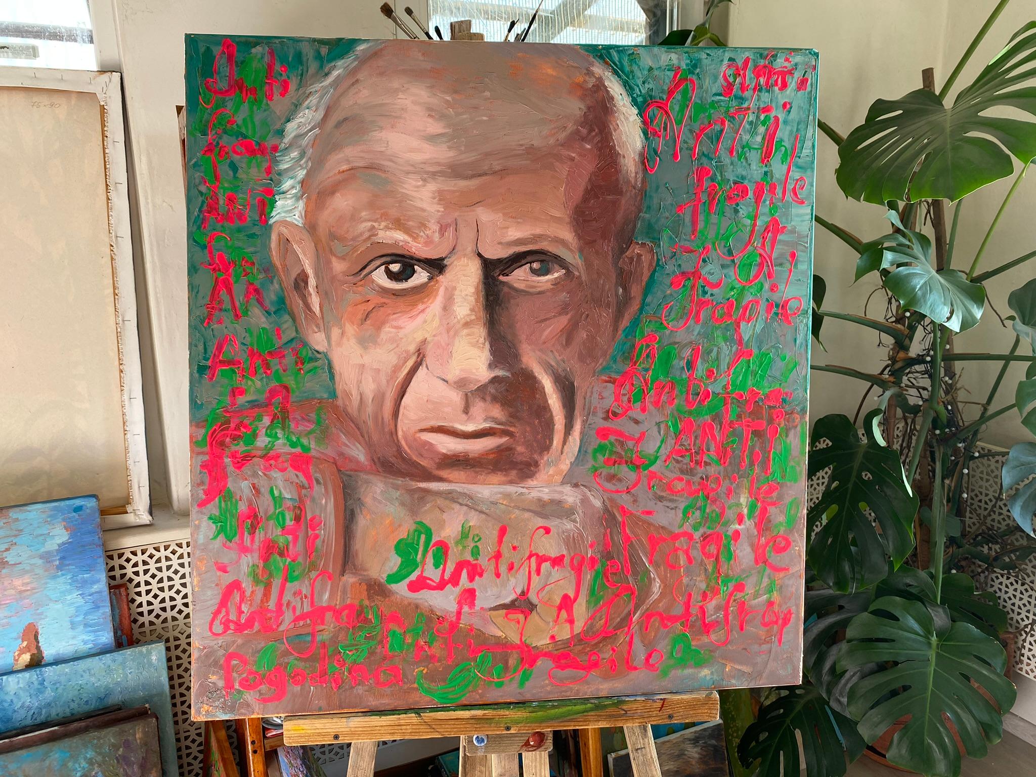 Pop Art Painting, Pablo Picasso Portrait - ANTIFRAGILE - 34x36in (90*85cm) For Sale 10