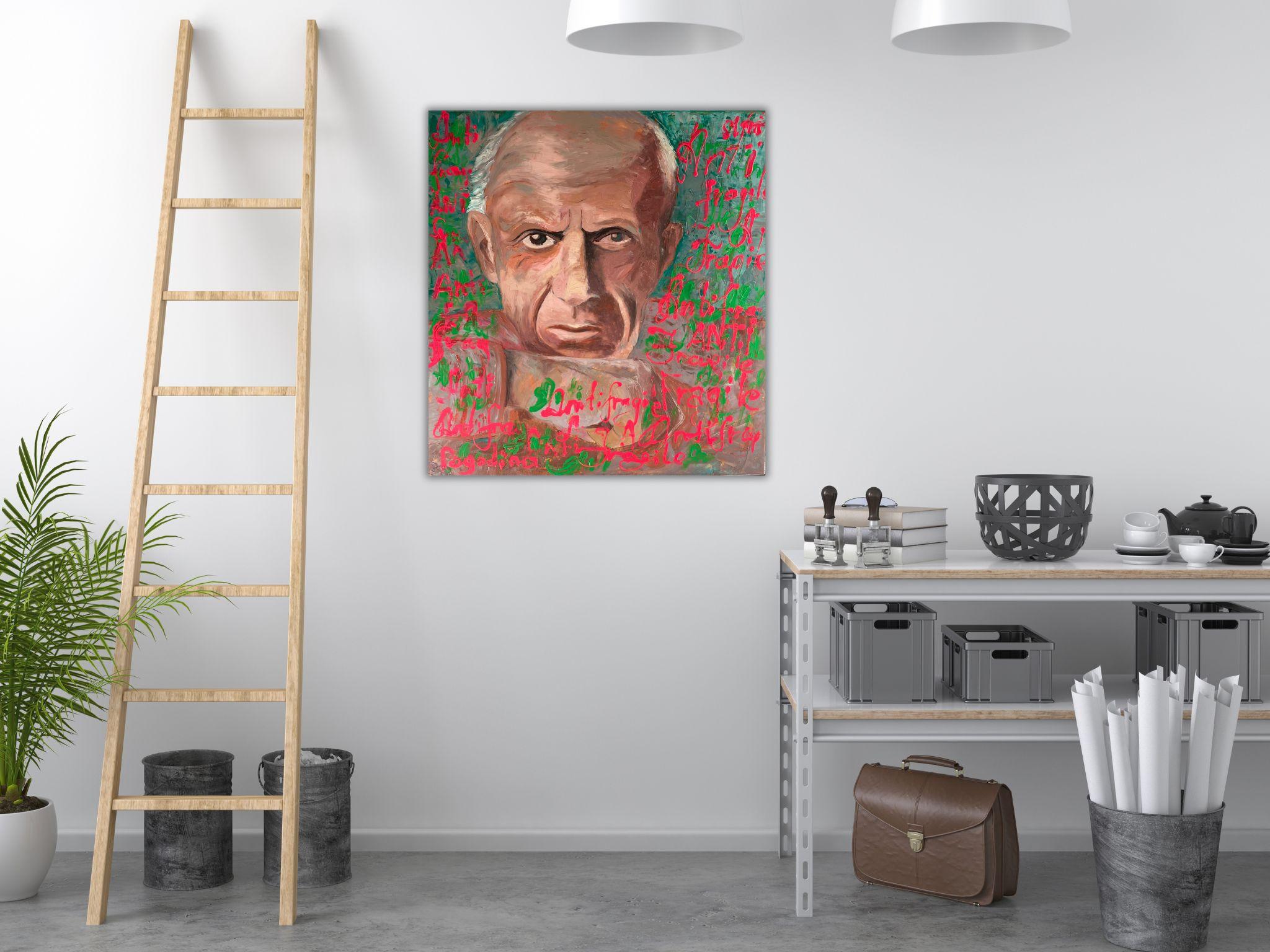 Pop-Art-Gemälde, Pablo Picasso-Porträt - ANTIFRAGILE - 34x36in (90*85cm) im Angebot 8