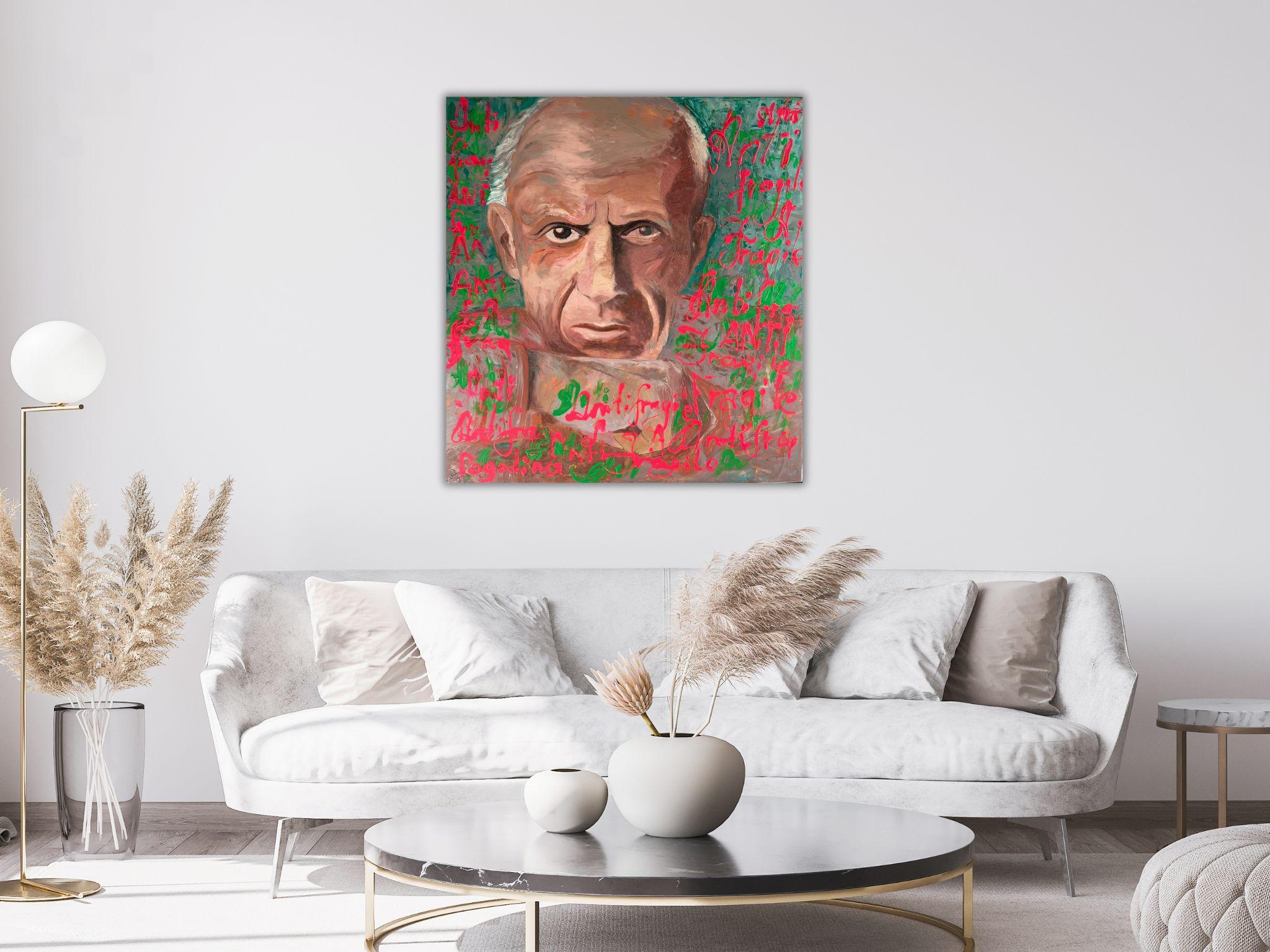 Pop-Art-Gemälde, Pablo Picasso-Porträt - ANTIFRAGILE - 34x36in (90*85cm) im Angebot 9