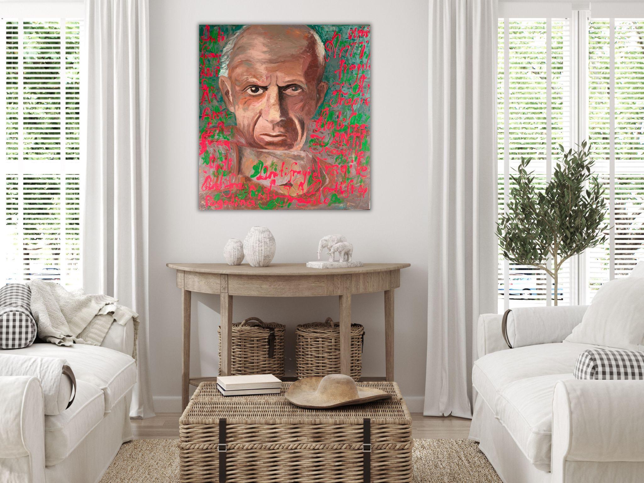 Pop Art Painting, Pablo Picasso Portrait - ANTIFRAGILE - 34x36in (90*85cm) For Sale 8