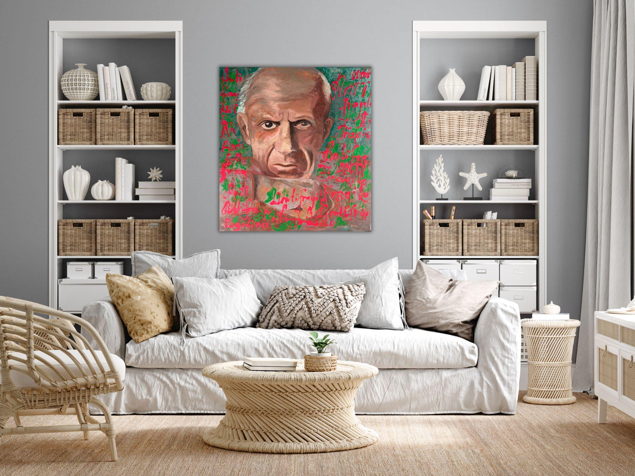 Pop-Art-Gemälde, Pablo Picasso-Porträt - ANTIFRAGILE - 34x36in (90*85cm) im Angebot 11