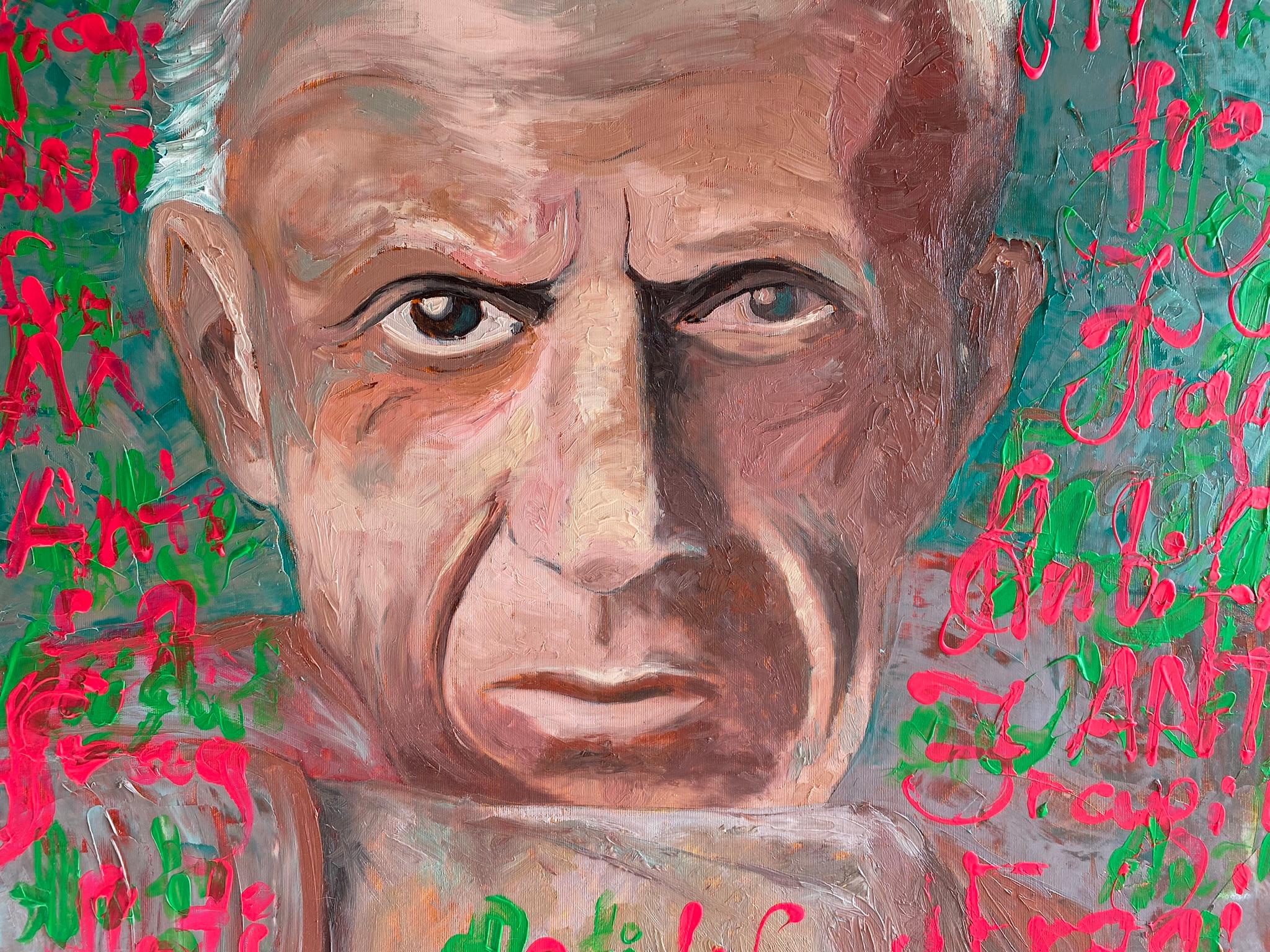 Pop-Art-Gemälde, Pablo Picasso-Porträt - ANTIFRAGILE - 34x36in (90*85cm) im Angebot 3