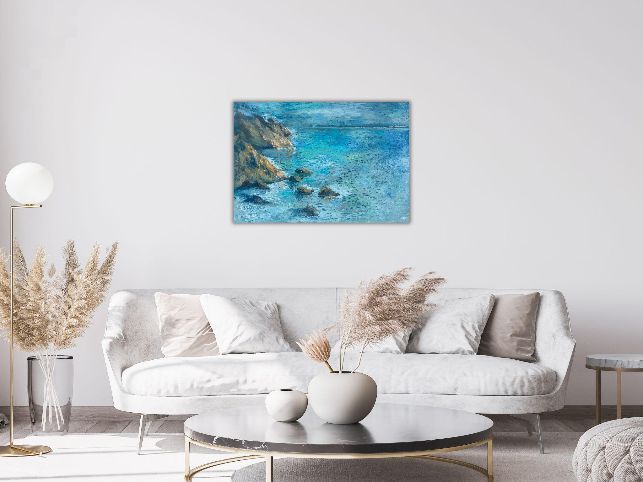 Seascape Landscape, Sea Painting - MONET CLIFF  For Sale 7