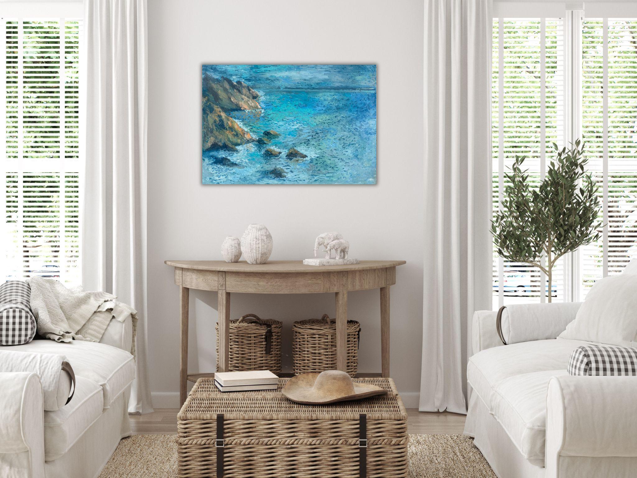 Seascape Landscape, Sea Painting - MONET CLIFF  For Sale 9