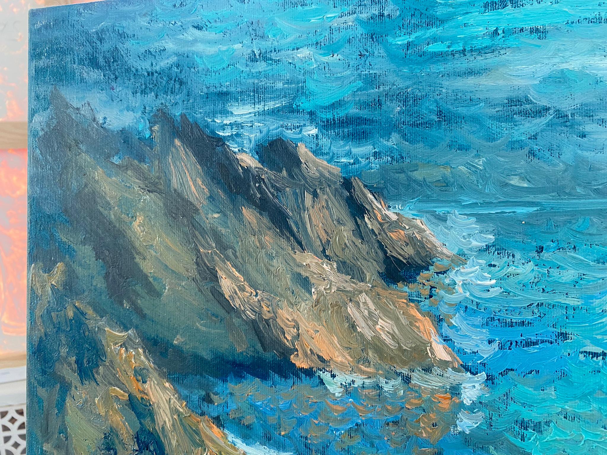 Seascape Landscape, Sea Painting - MONET CLIFF  For Sale 4