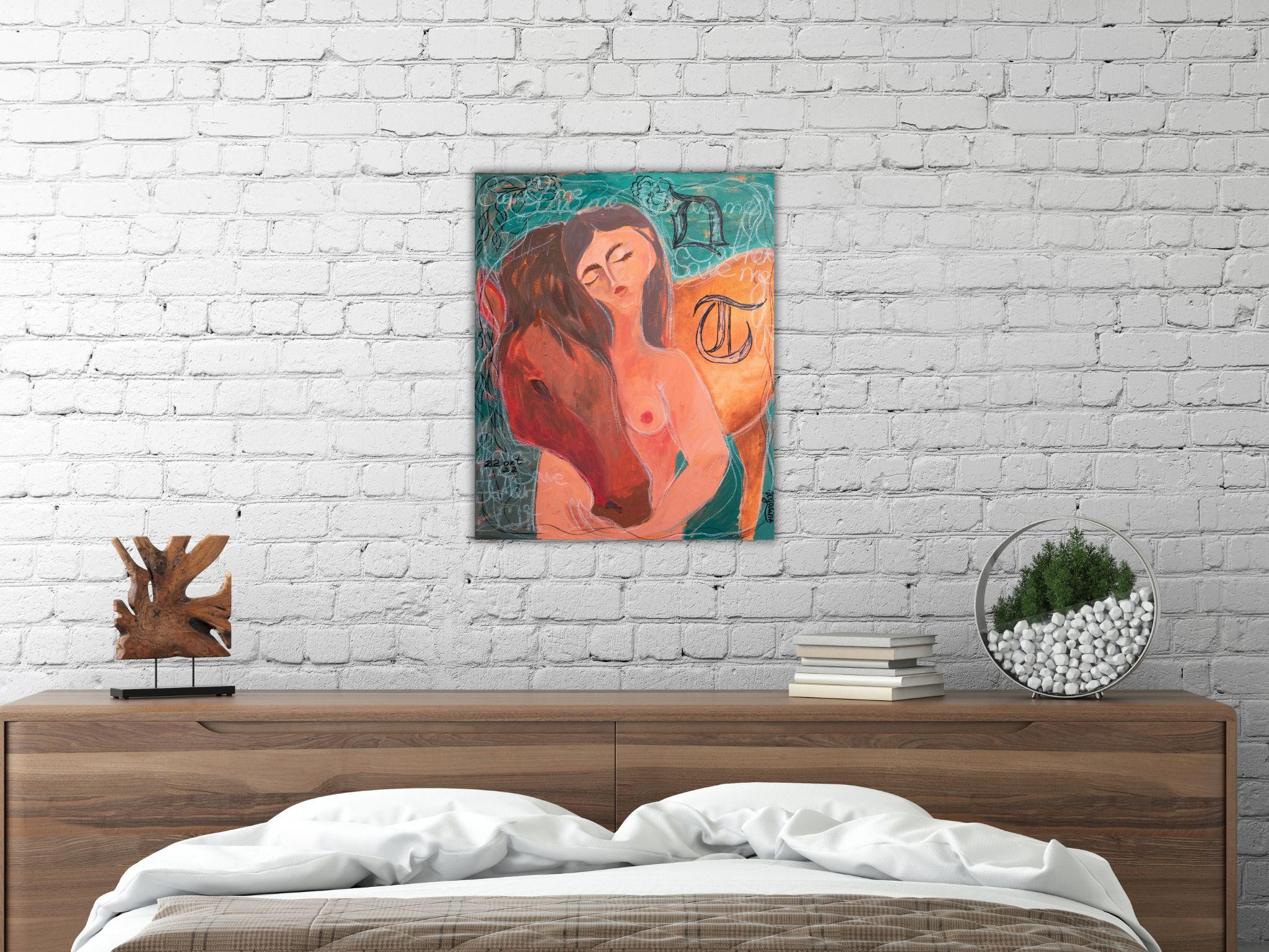 Abrígame - Figurative Painting Marrón de Dasha Pogodina
