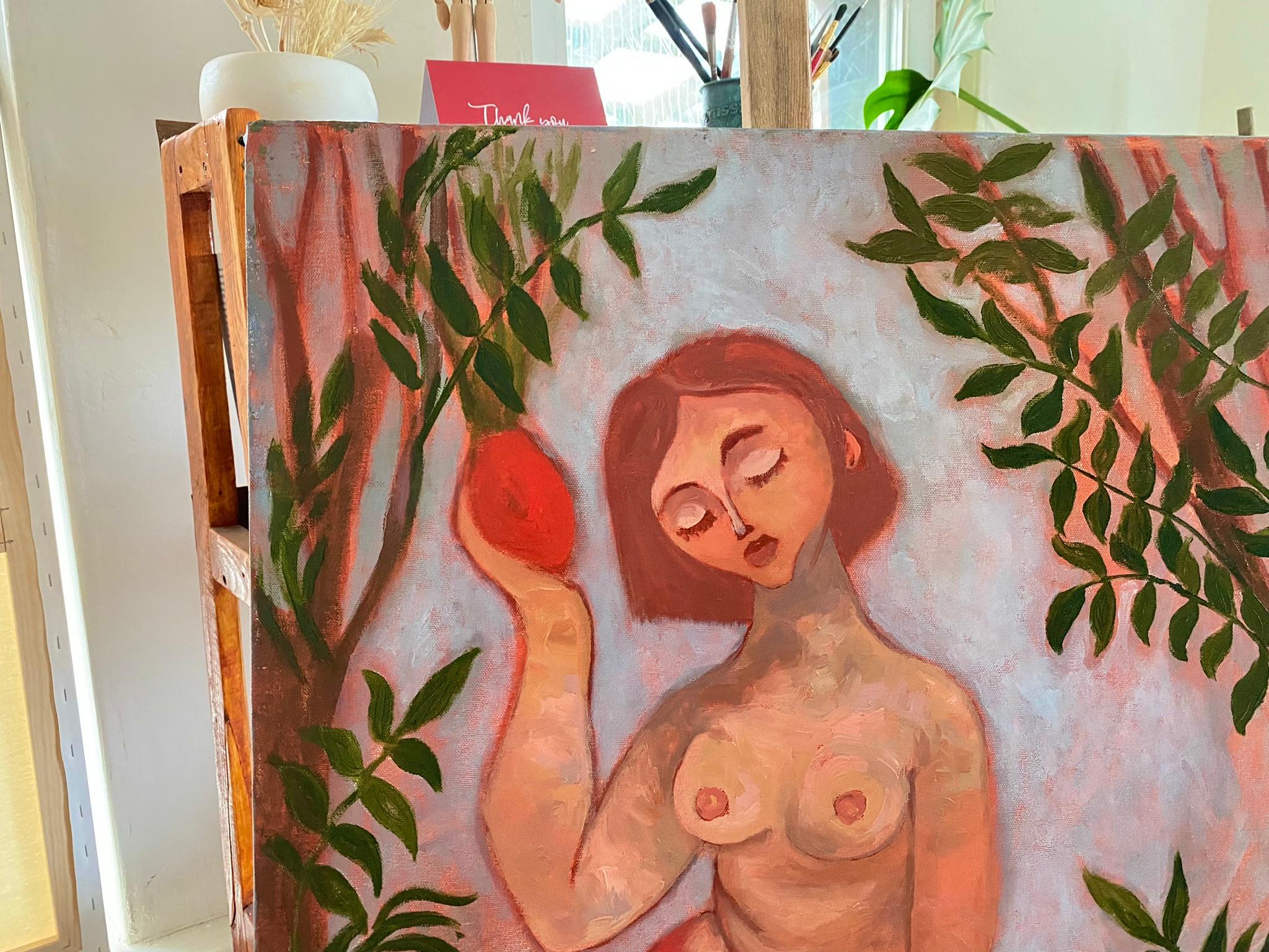 Sirens Art Modern Woman Nude, Bird Woman, canvas, oil  - Garden guards  2