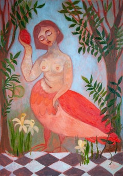 Sirens Art Modern Woman Nude, Bird Woman, canvas, oil  - Garden guards 