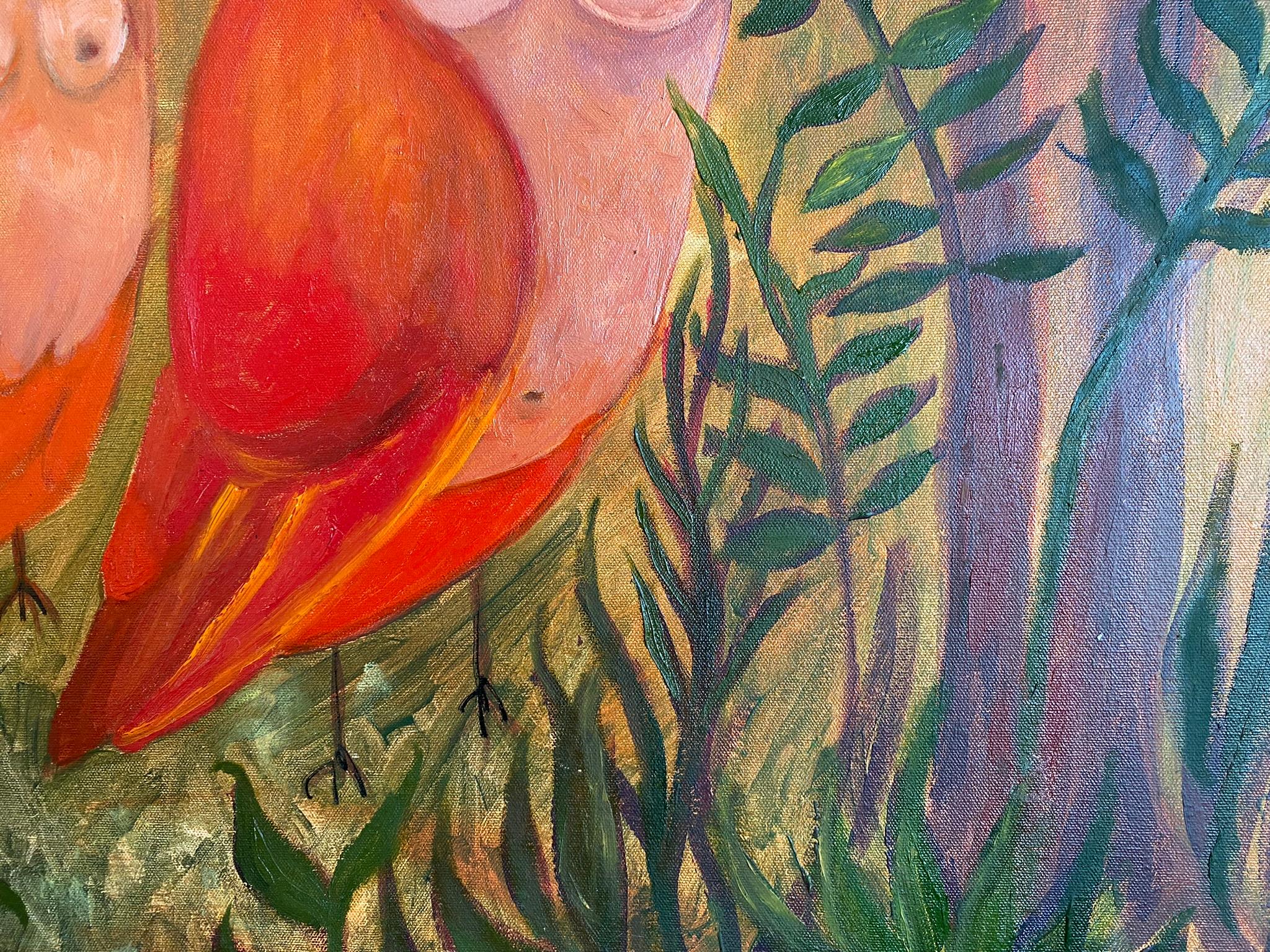 Sirens Art Modern Woman Nude, Bird Woman, canvas, oil  - Garden guards 90x75 cm For Sale 4