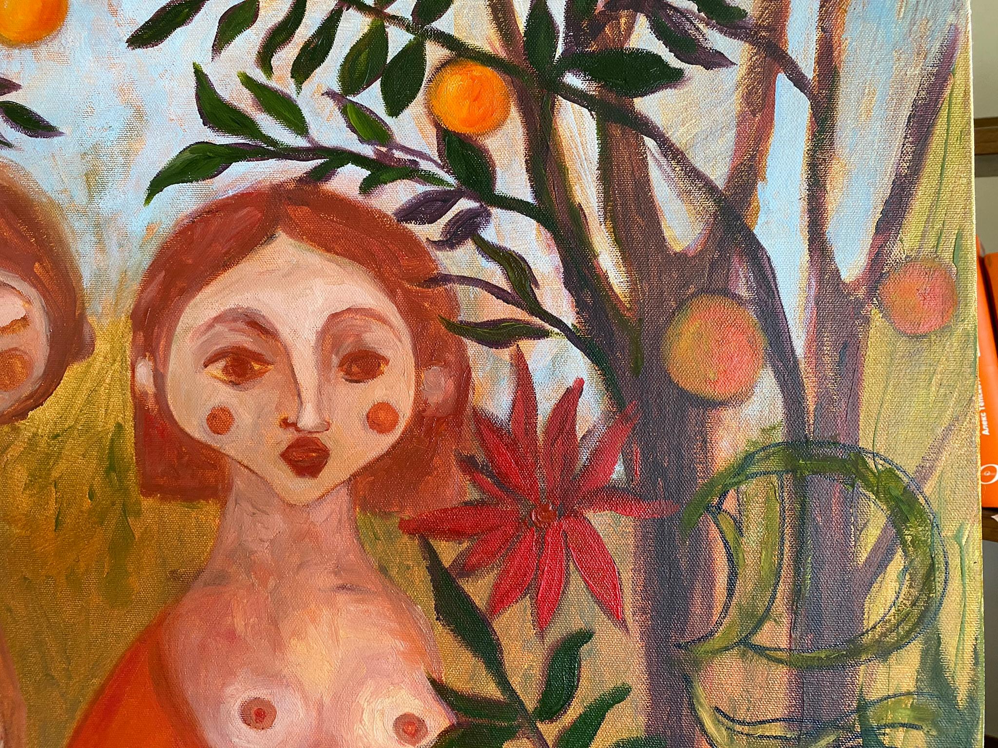Sirens Art Modern Woman Nude, Bird Woman, canvas, oil  - Garden guards 90x75 cm For Sale 6
