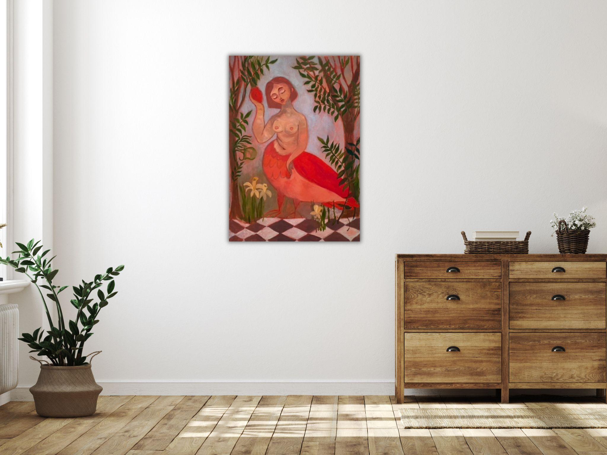 Sirens Art Modern Woman Nude, Bird Woman, canvas, oil  - Garden guards  9