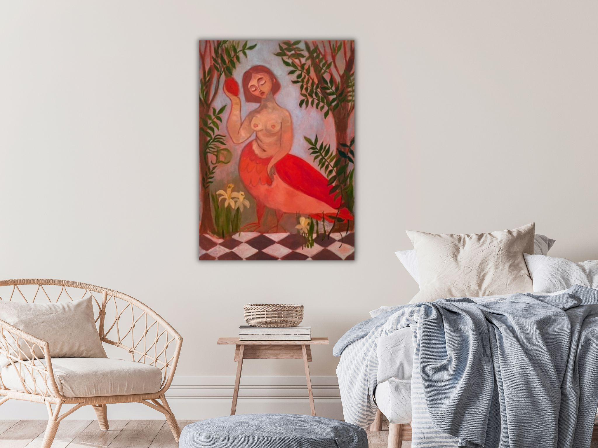 Sirens Art Modern Woman Nude, Bird Woman, canvas, oil  - Garden guards  12