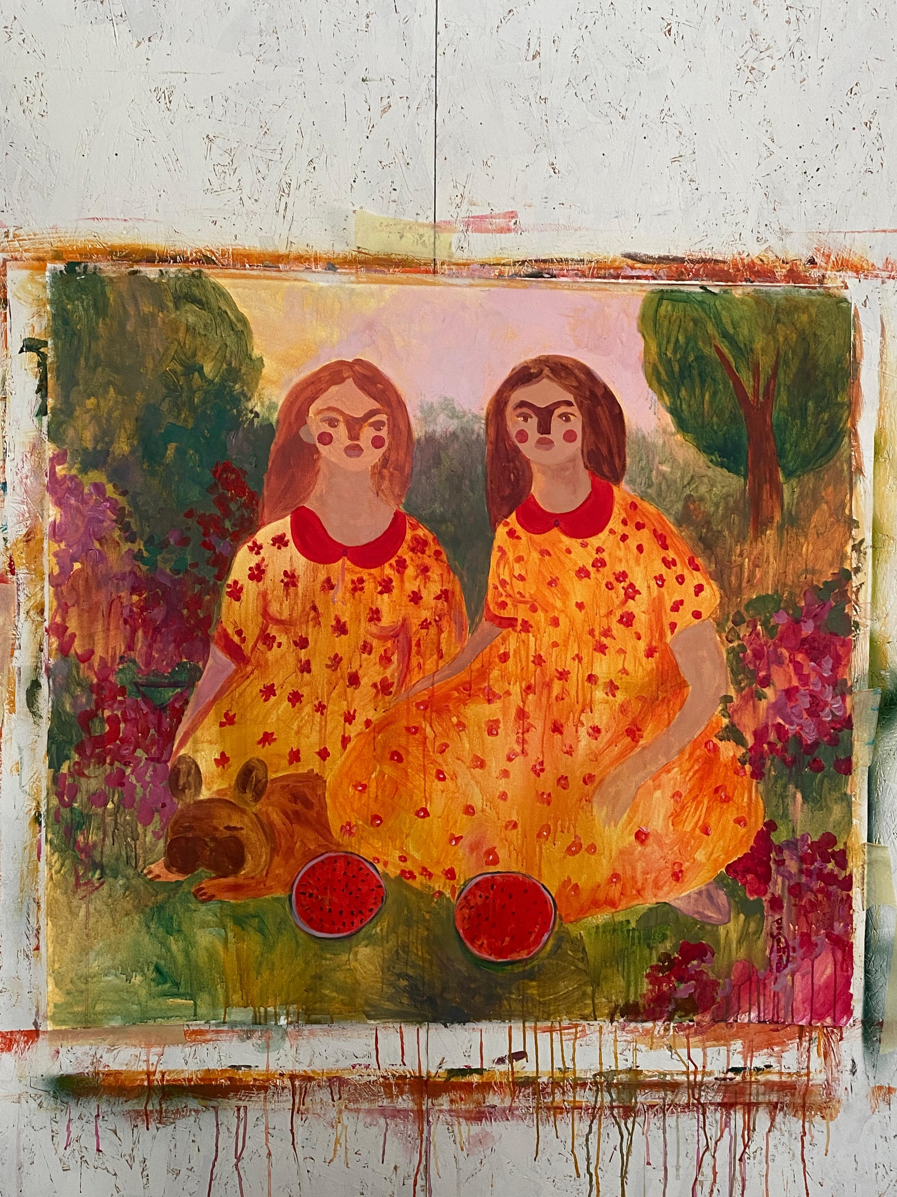 Schwestern bei einer Picnic im Garten im Angebot 8