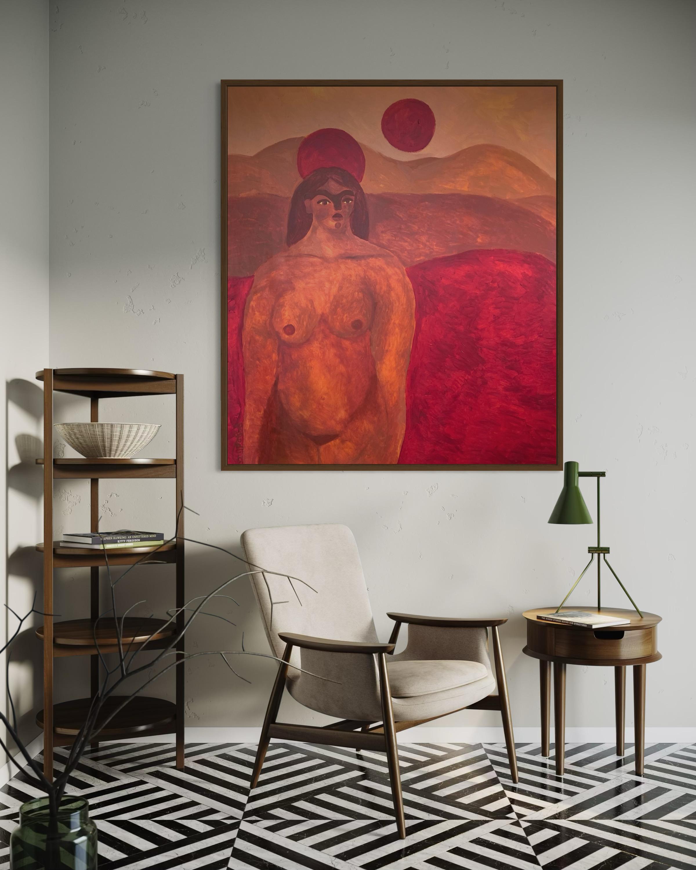 The desert where we become ourselves - Red Interior Painting by Dasha Pogodina