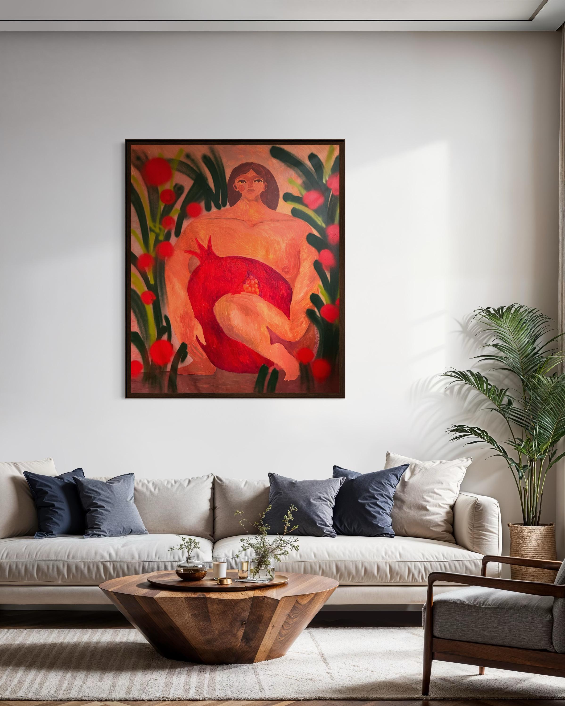 El Óvulo#1 - Figurative Painting Rojo de Dasha Pogodina