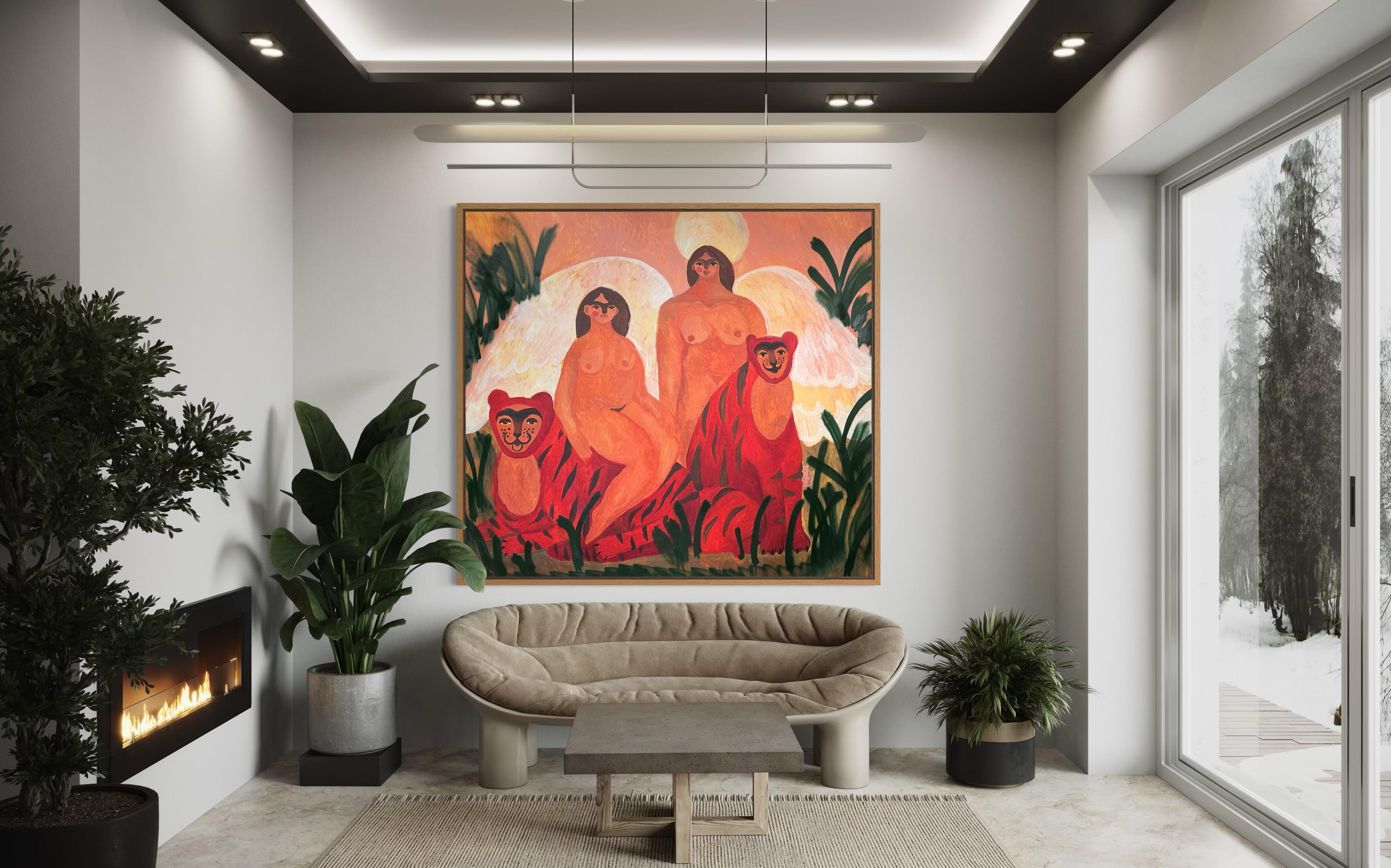 Unter seinen Flügeln werde ich Zuflucht finden (Orange), Interior Painting, von Dasha Pogodina