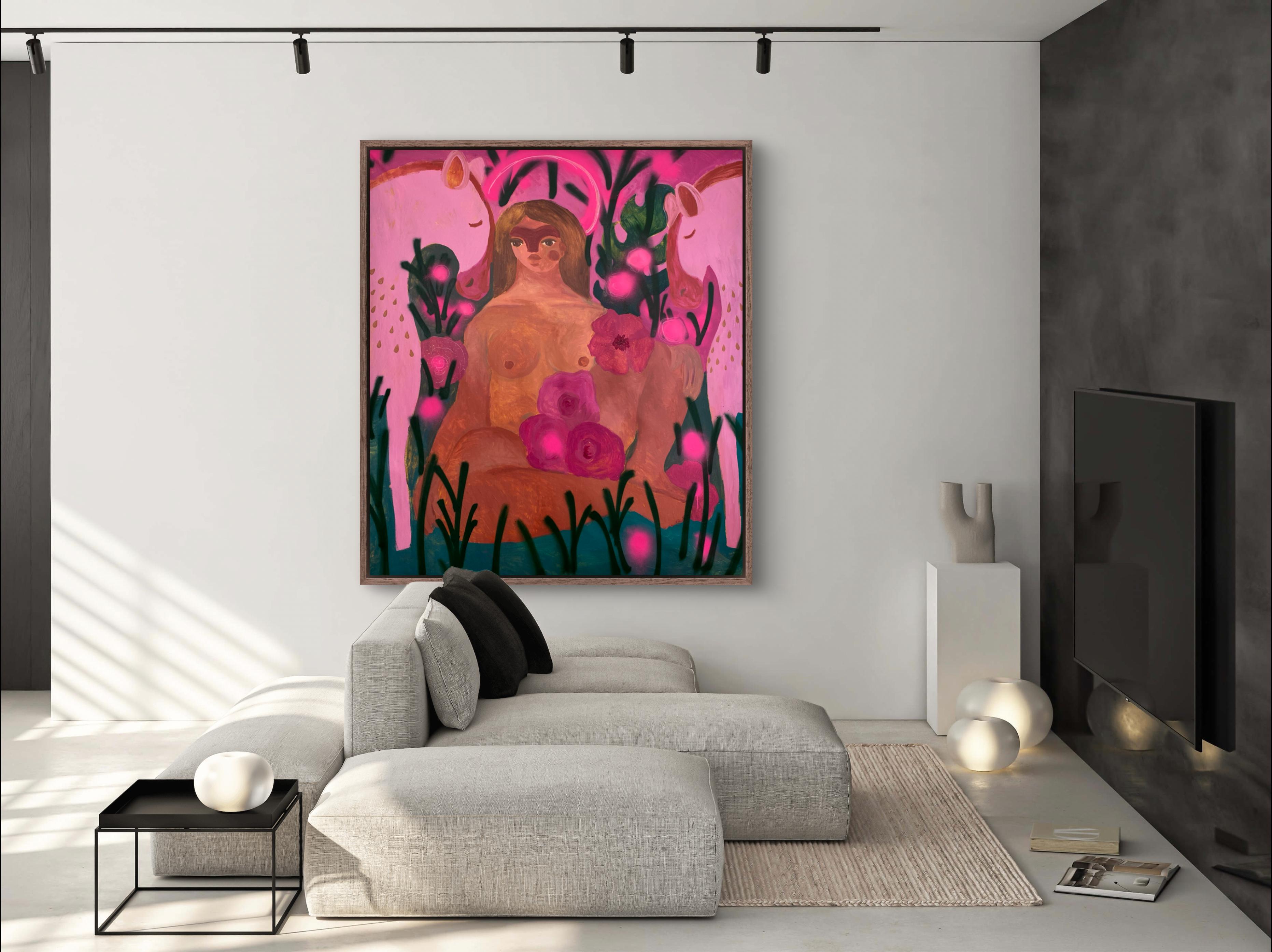 Vergine Maria nel roseto - Painting di Dasha Pogodina