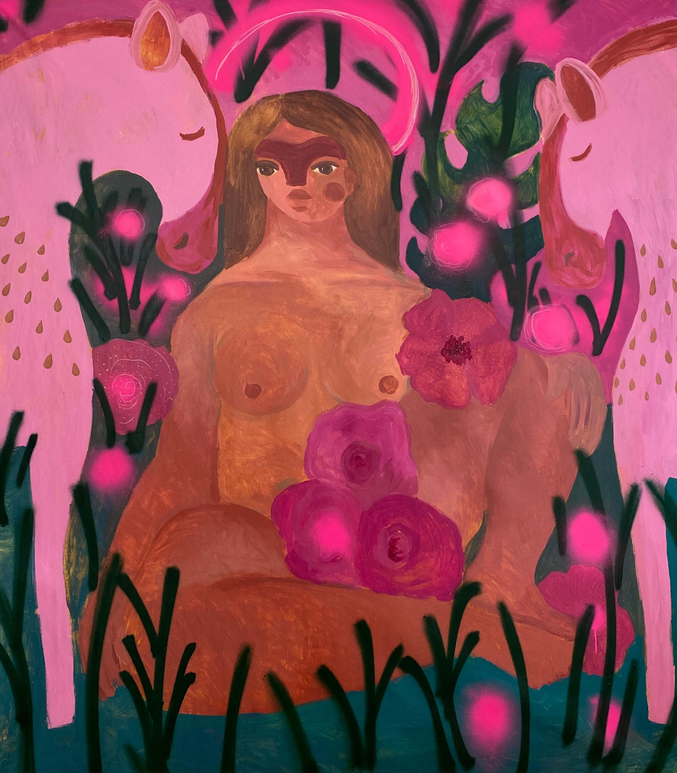 Figurative Painting di Dasha Pogodina - Vergine Maria nel roseto
