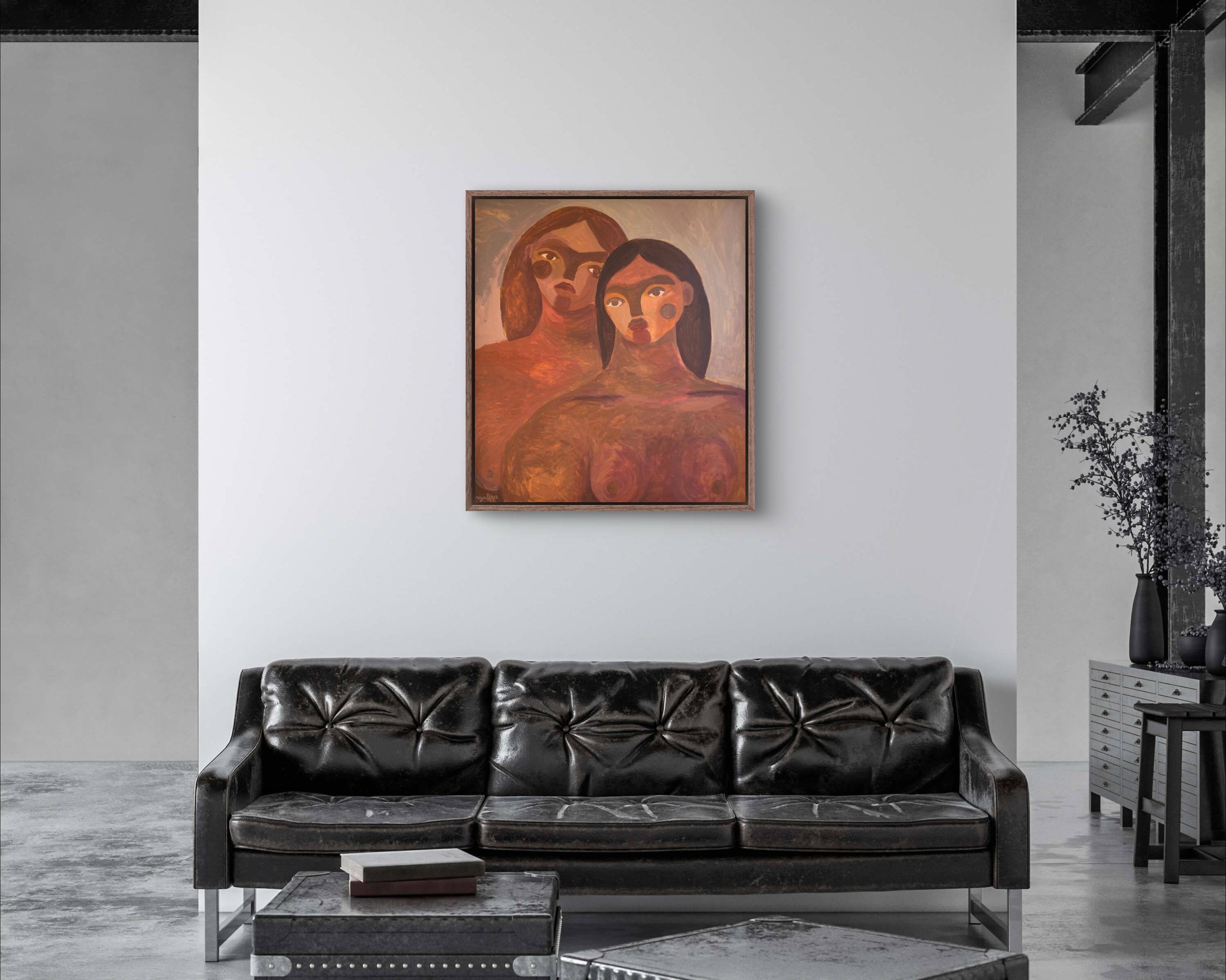 Wir können gemeinsam lächeln und lachen (Braun), Figurative Painting, von Dasha Pogodina
