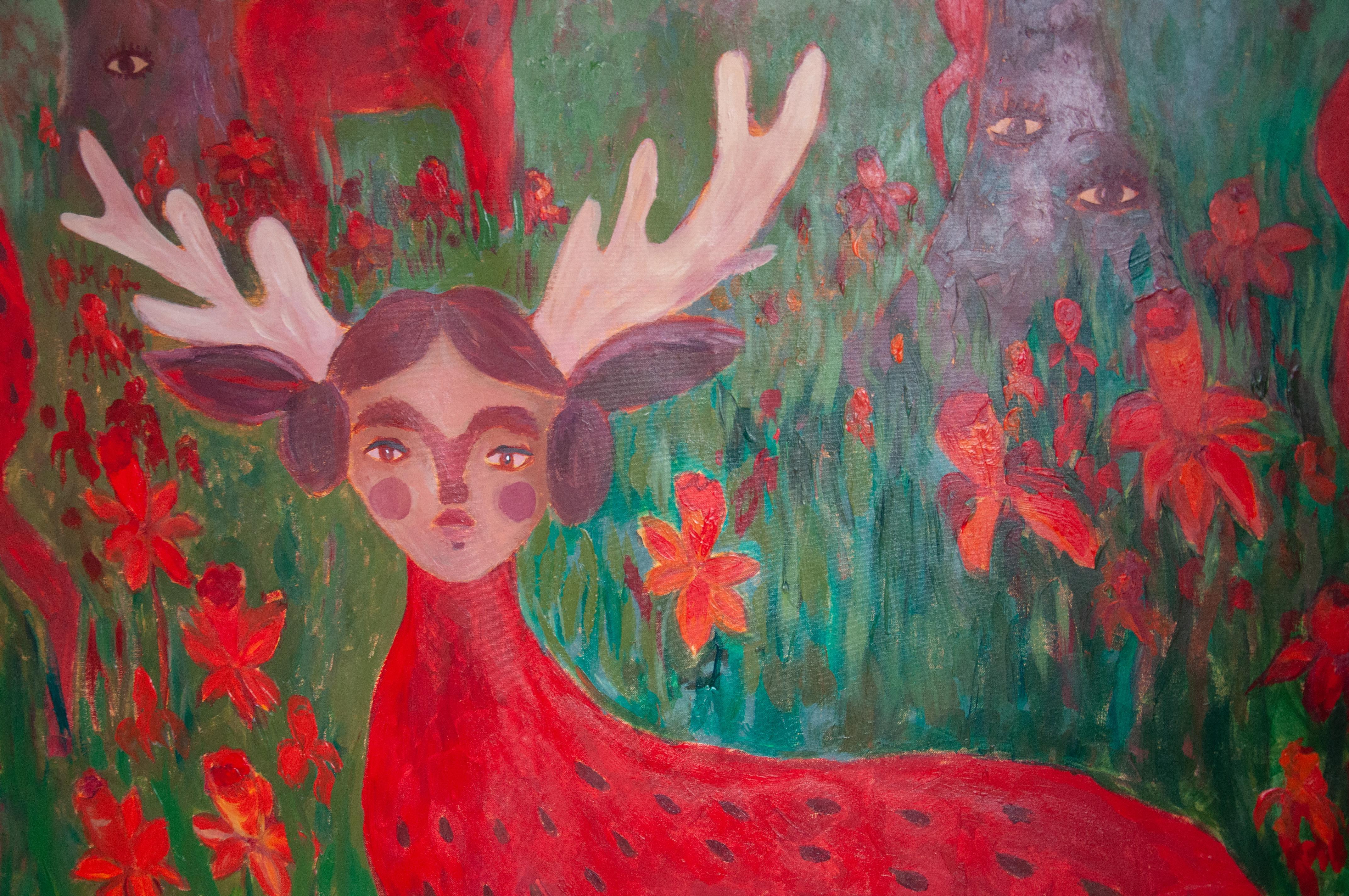 SULLE OPERE D'ARTE
Sussurri della natura selvaggia
Intitolata Whispers of the Wild, quest'opera della serie Inner Gardens è un vibrante arazzo della simbiosi tra lo spirito umano e la cruda eleganza della natura. Il dipinto raffigura figure