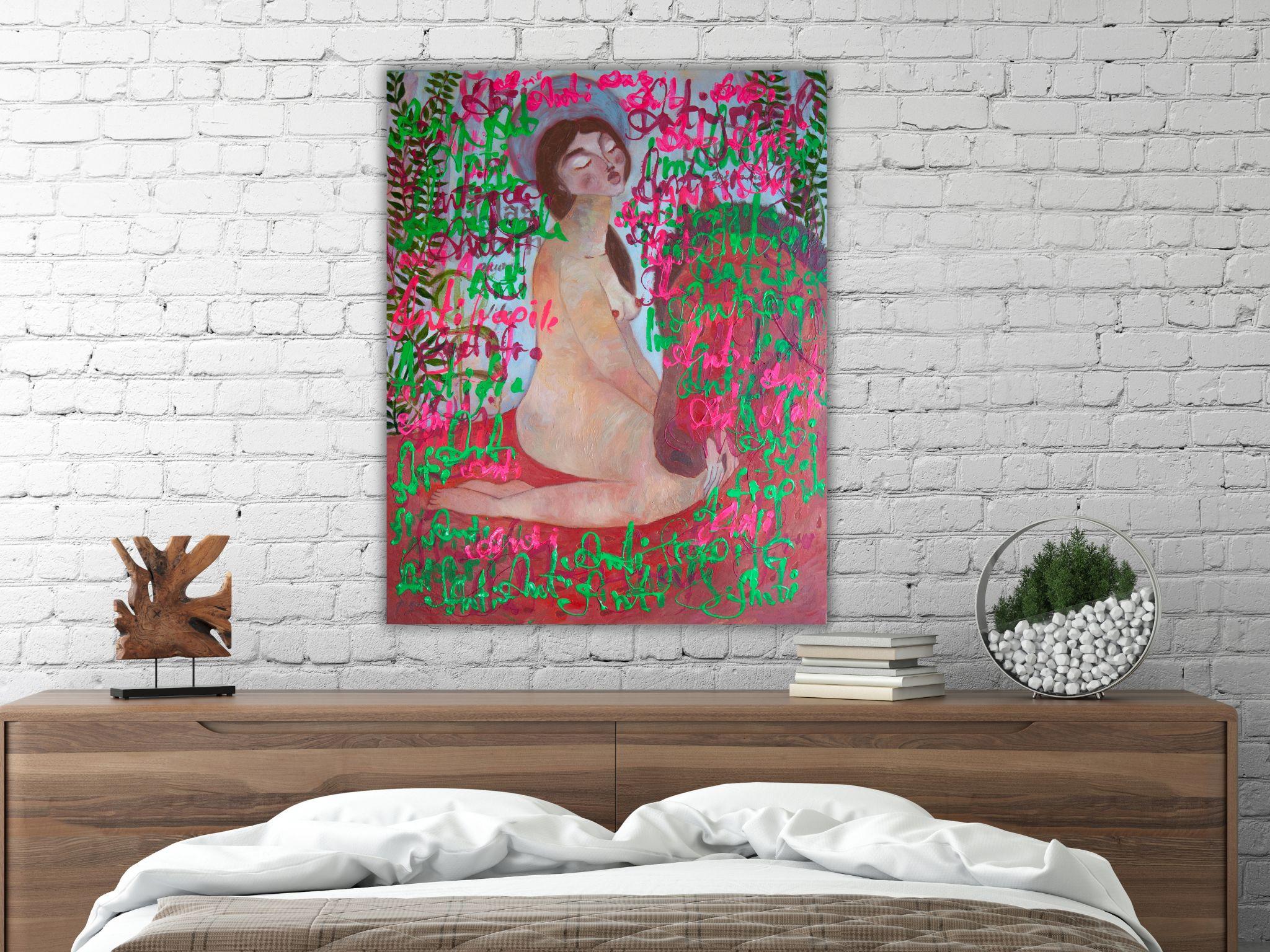Mujer desnuda, Pop Art, lienzo, técnica mixta  - ANTIFRAGIL - 100x80 cm en venta 7