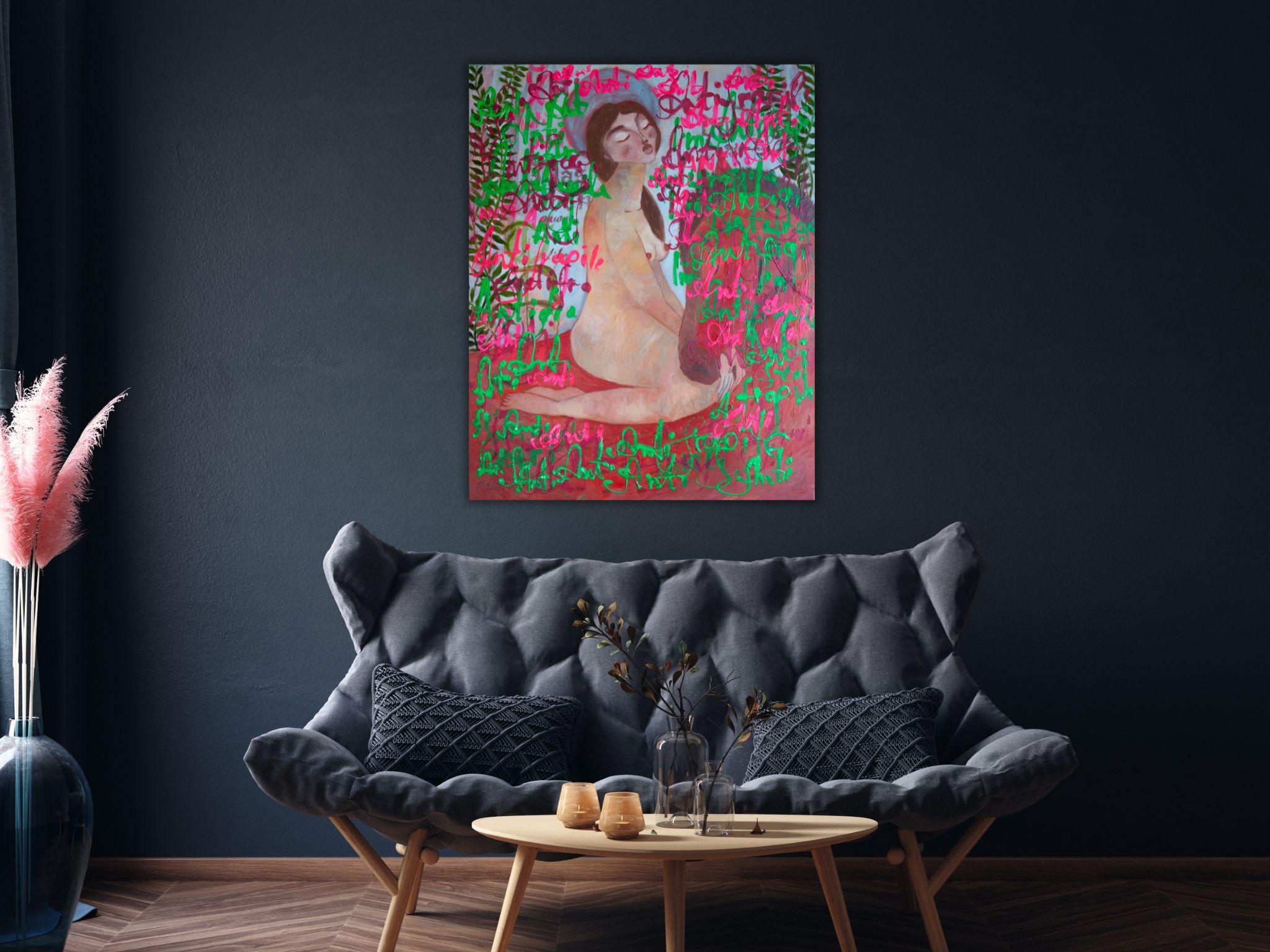 Donna nuda, Pop Art, tela, tecnica mista  - ANTIFRAGILE - 100x80 cm - Painting Moderno di Dasha Pogodina