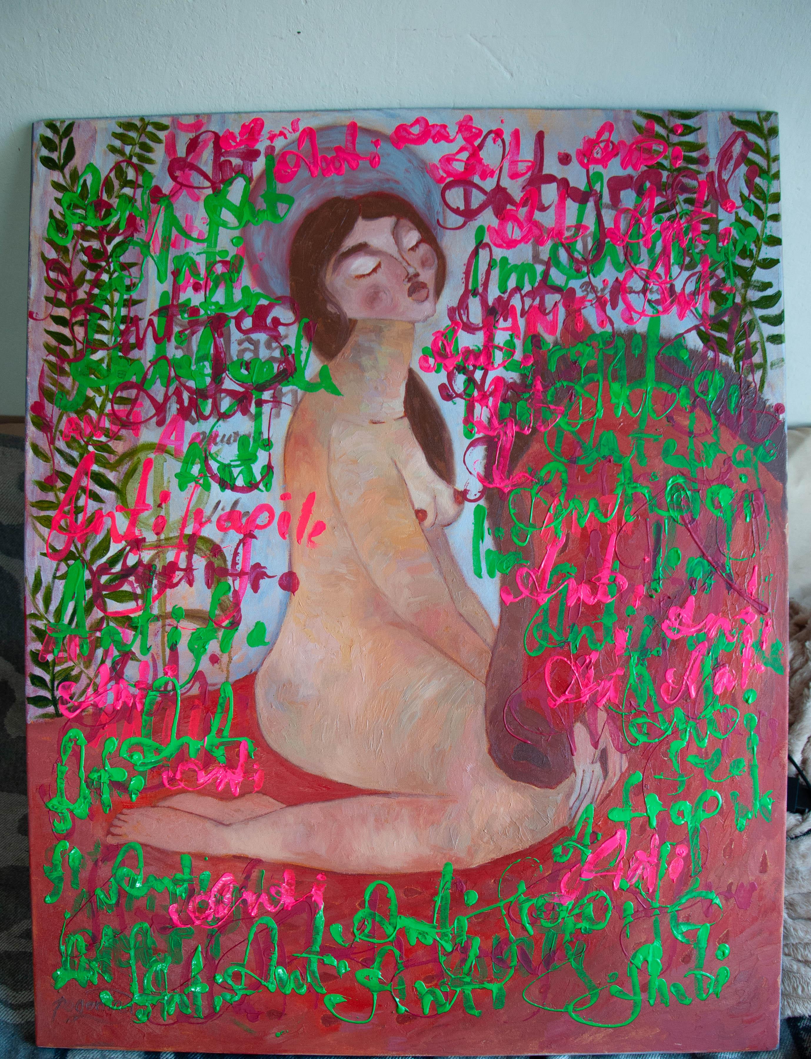 Woman Nude, Pop Art, canvas, mixed media  - ANTIFRAGILE - 100x80 cm - Modern Painting by Dasha Pogodina