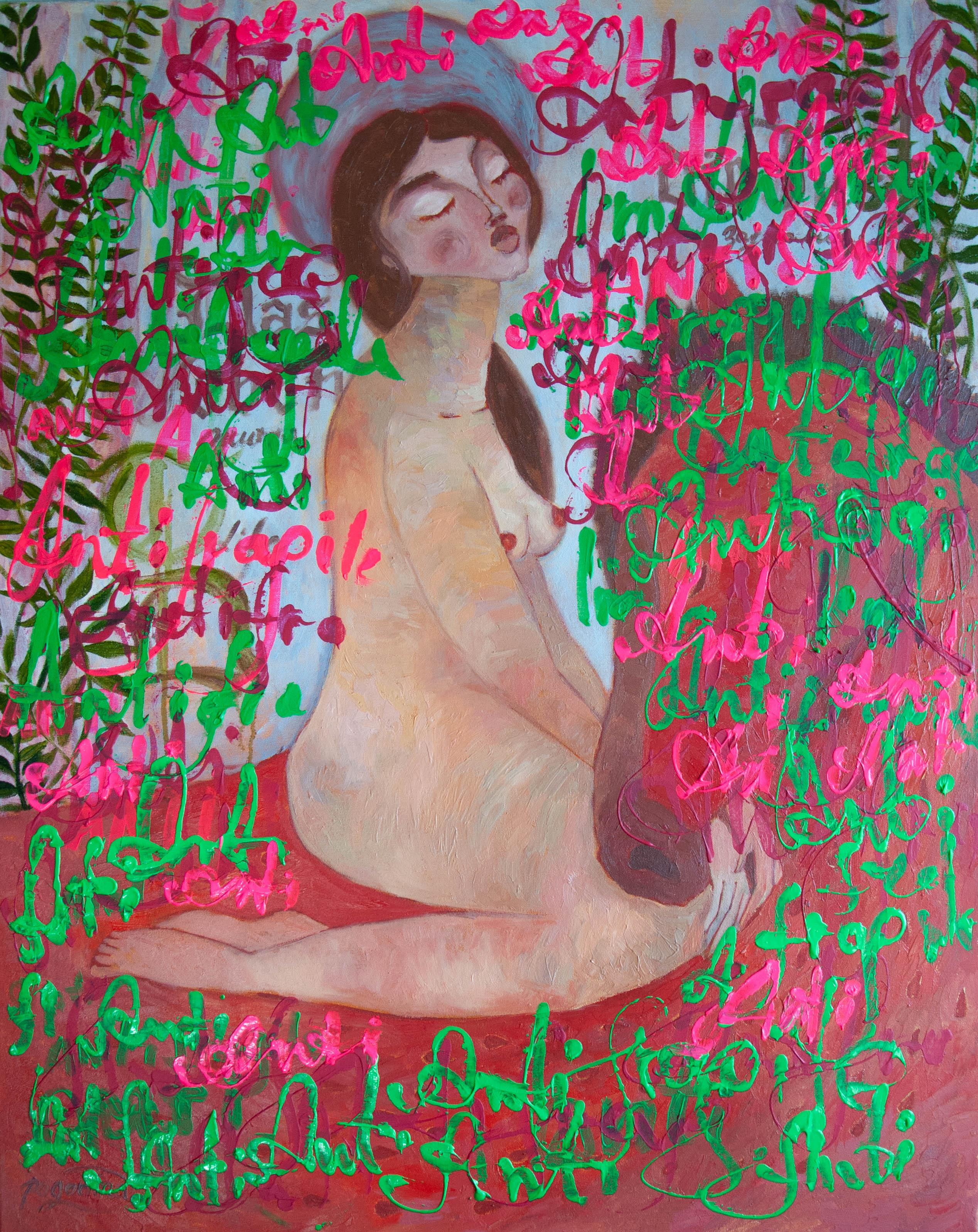 Femme nue, Pop Art, toile, techniques mixtes  - ANTIFRAGILE - 100x80 cm
