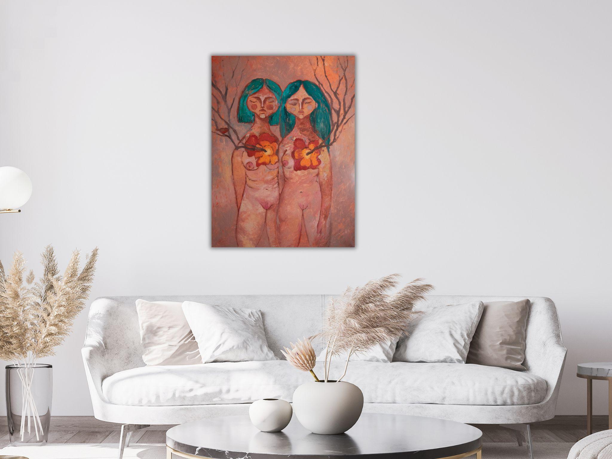 You rise me up - Orange Nude Painting by Dasha Pogodina