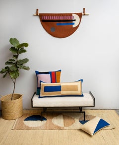 Dashes Hand Embroidered Geometric Modern Tapestry Wall Hanging