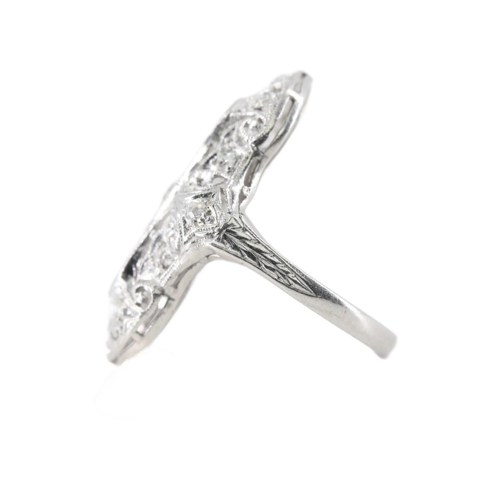 Old European Cut Dashing Art Deco European Cut Diamond & Onyx Cocktail Ring in Platinum Circa 192 For Sale