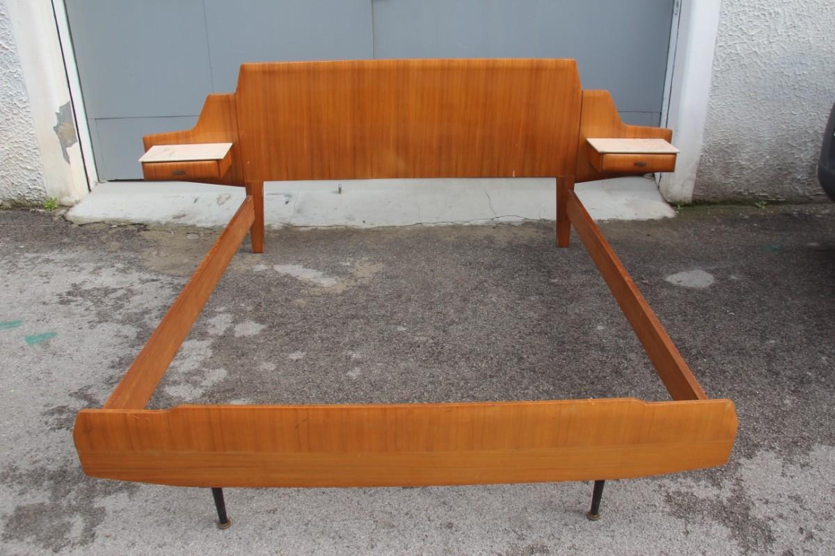 Dassi Bed Italian Geometric Teak Design White Marble 1950s Style Gio Ponti 9