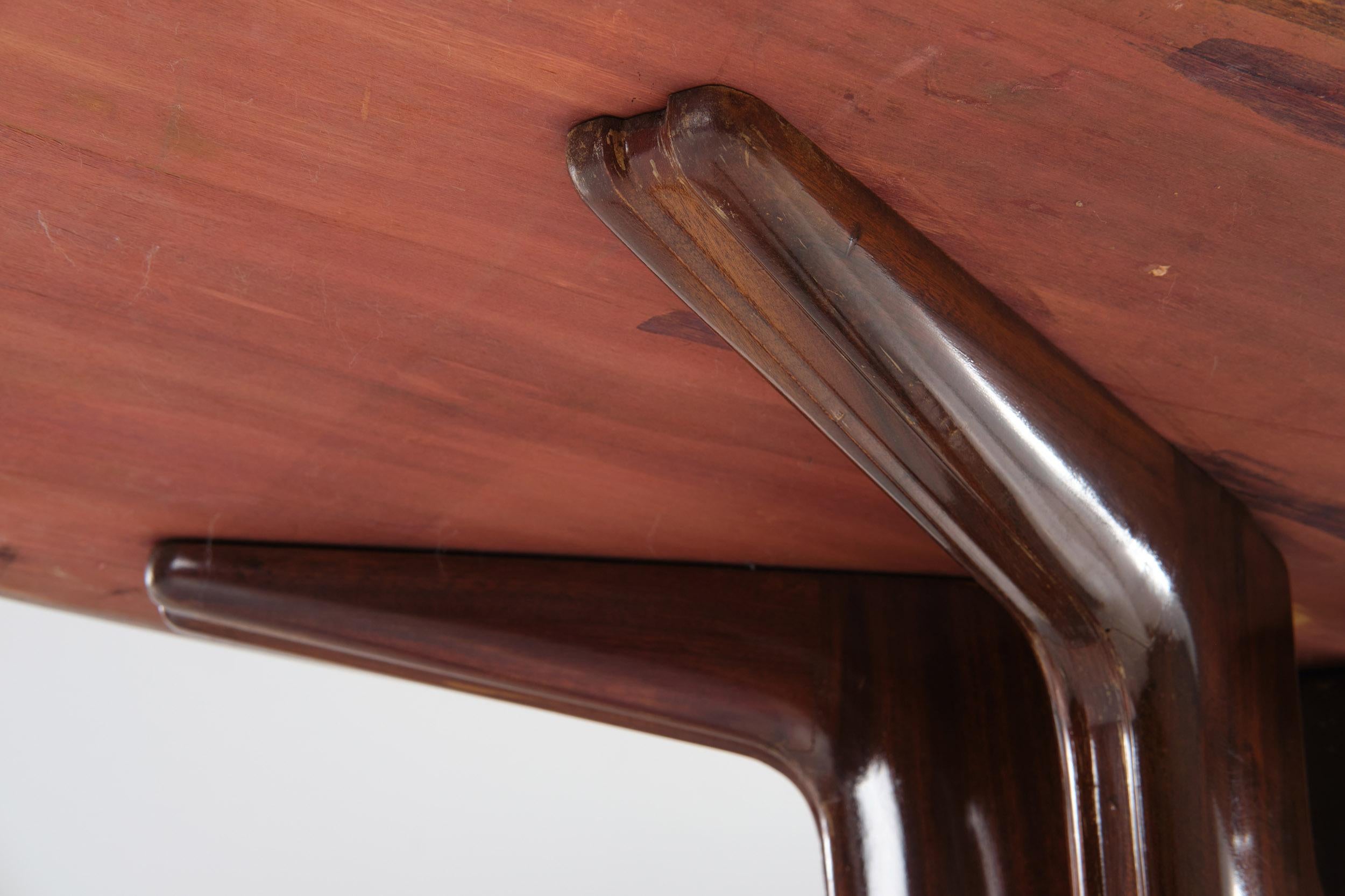 Dassi Big Wooden Dining Table with Marble Top and Brass Feet, 1950 circa 3