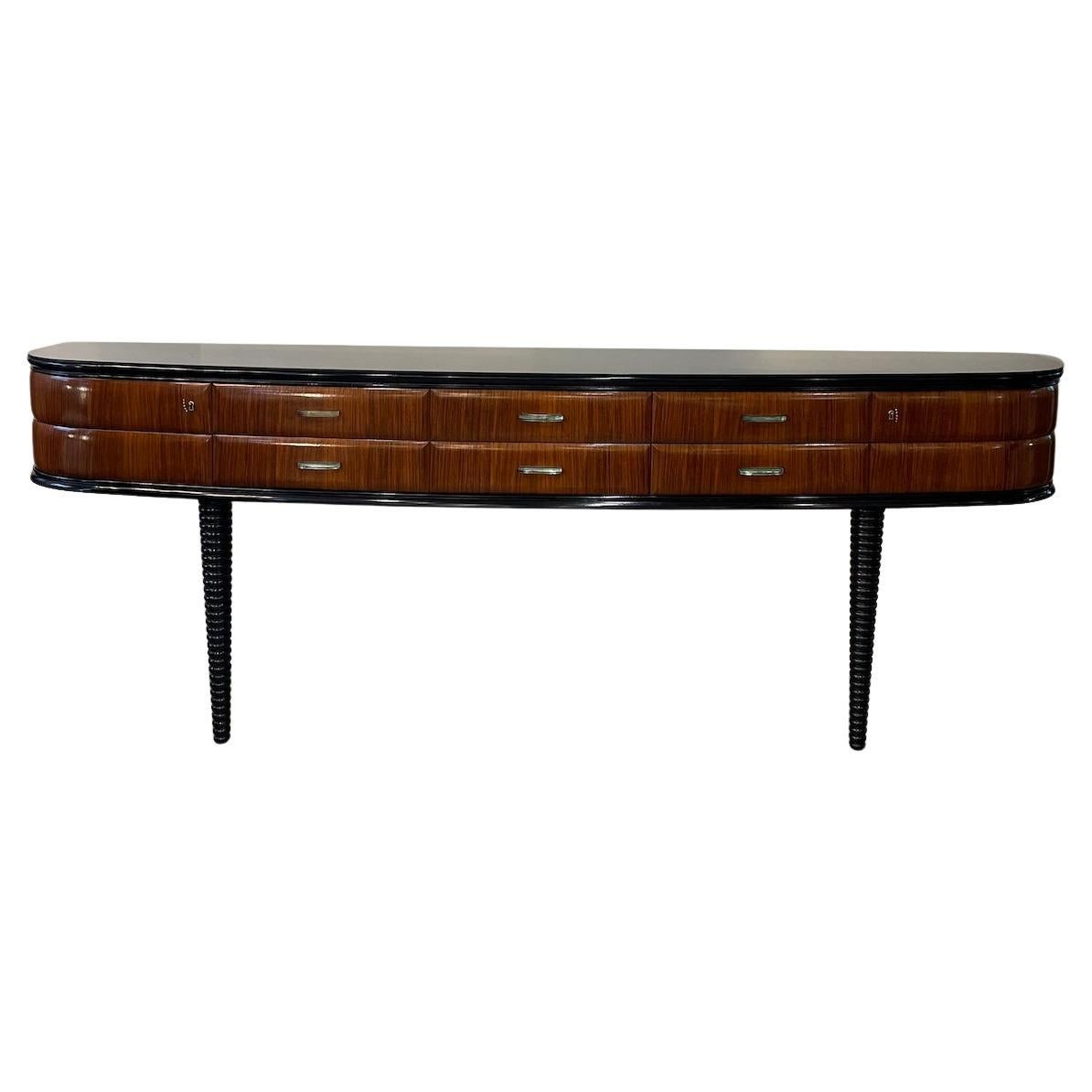 Dassi Design Console in Wood with Glass Handles and Brass Keys
