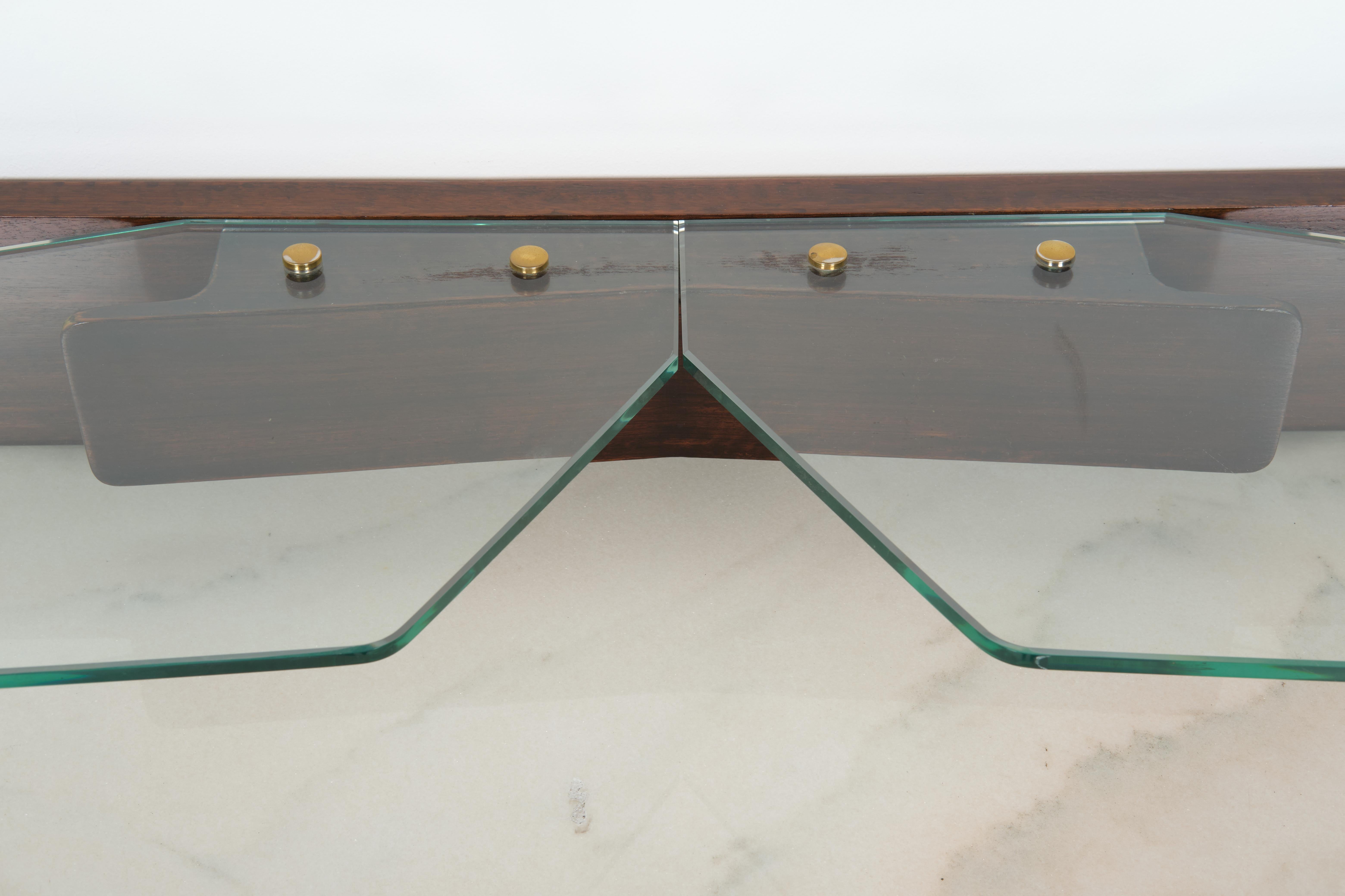Dassi, Italian Walnut Sideboard in Marble and Glass with Brass Finishing, 1950 For Sale 10
