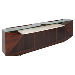 Dassi, Italian Walnut Sideboard in Marble and Glass with Brass Finishing, 1950