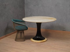 Art Deco Dassi Marble and Wood Center Card Game Table, 1950